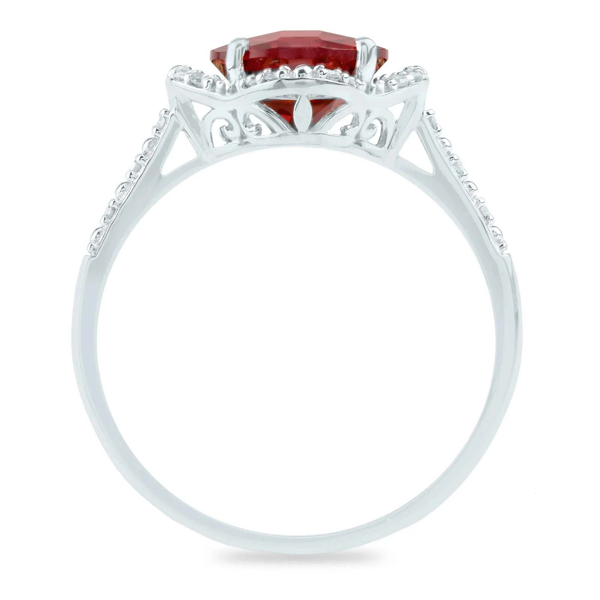 1/10 CT. Tw. Checkerboard-Cut Garnet Ring 10K White Gold Size 6 2mm - Image 2