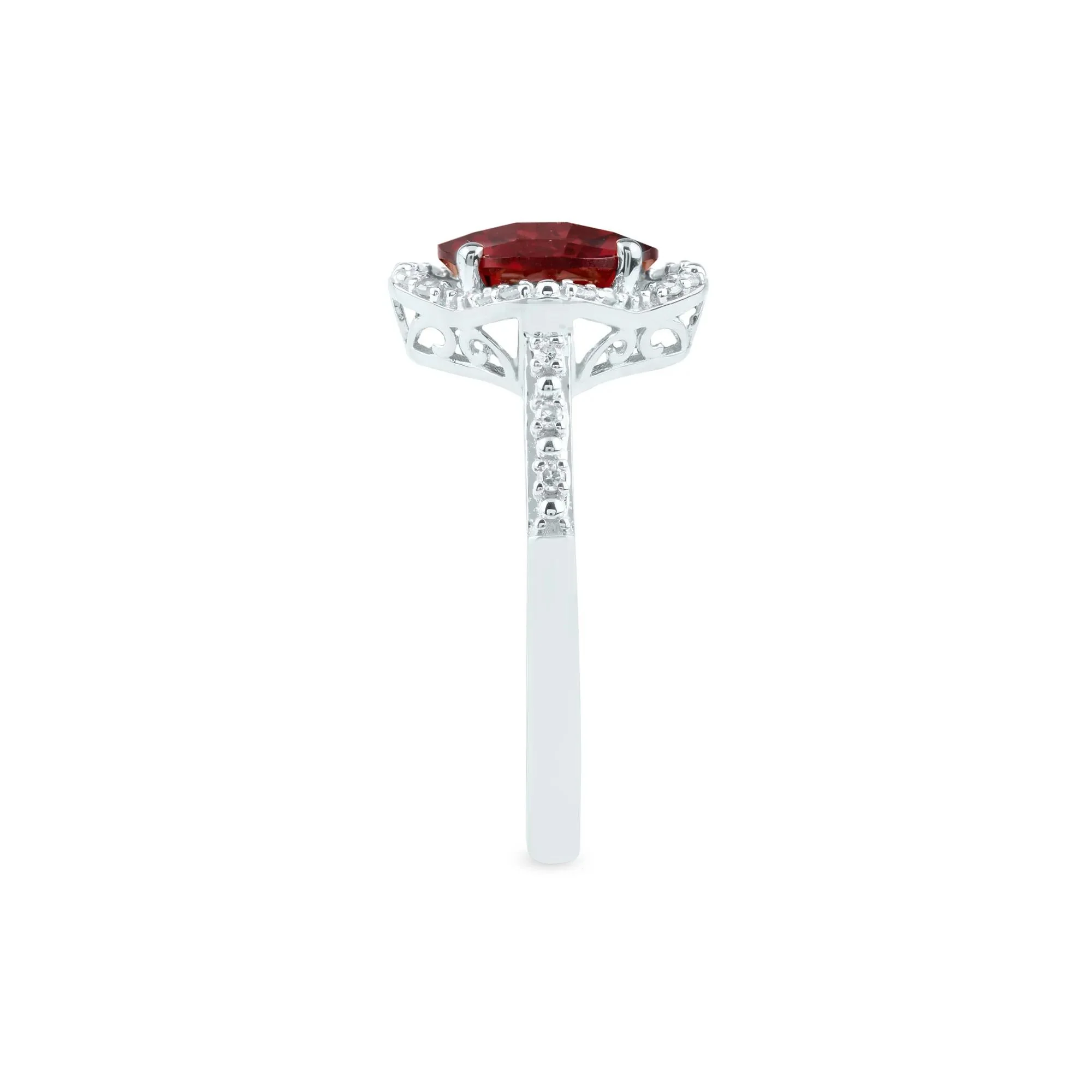 1/10 CT. Tw. Checkerboard-Cut Garnet Ring 10K White Gold Size 6 2mm - Image 3