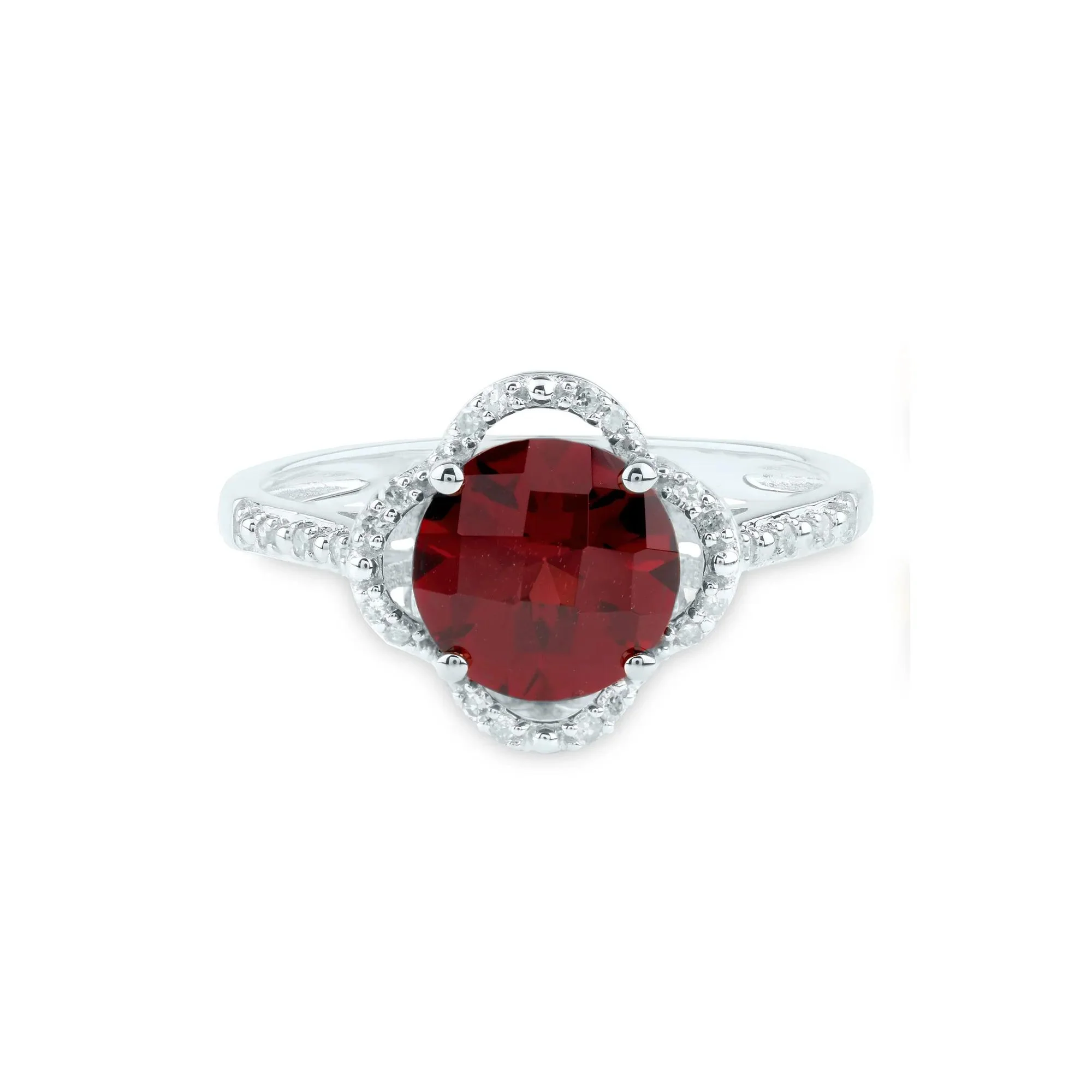 1/10 CT. Tw. Checkerboard-Cut Garnet Ring 10K White Gold Size 8.5 2mm