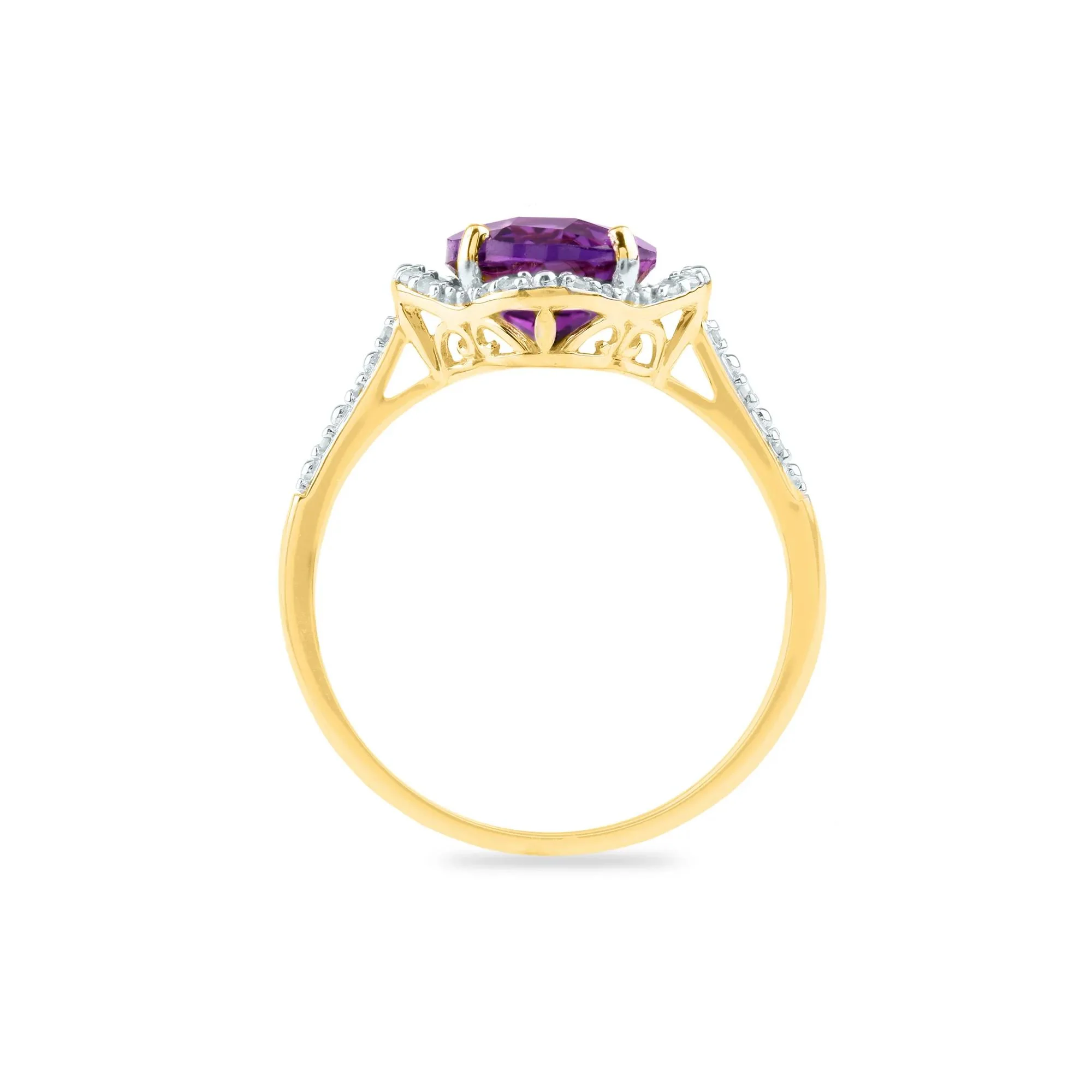 1/10 CT. Tw. Checkerboard-Cut Amethyst Ring 10K Yellow Gold Size 7 2mm - Image 2
