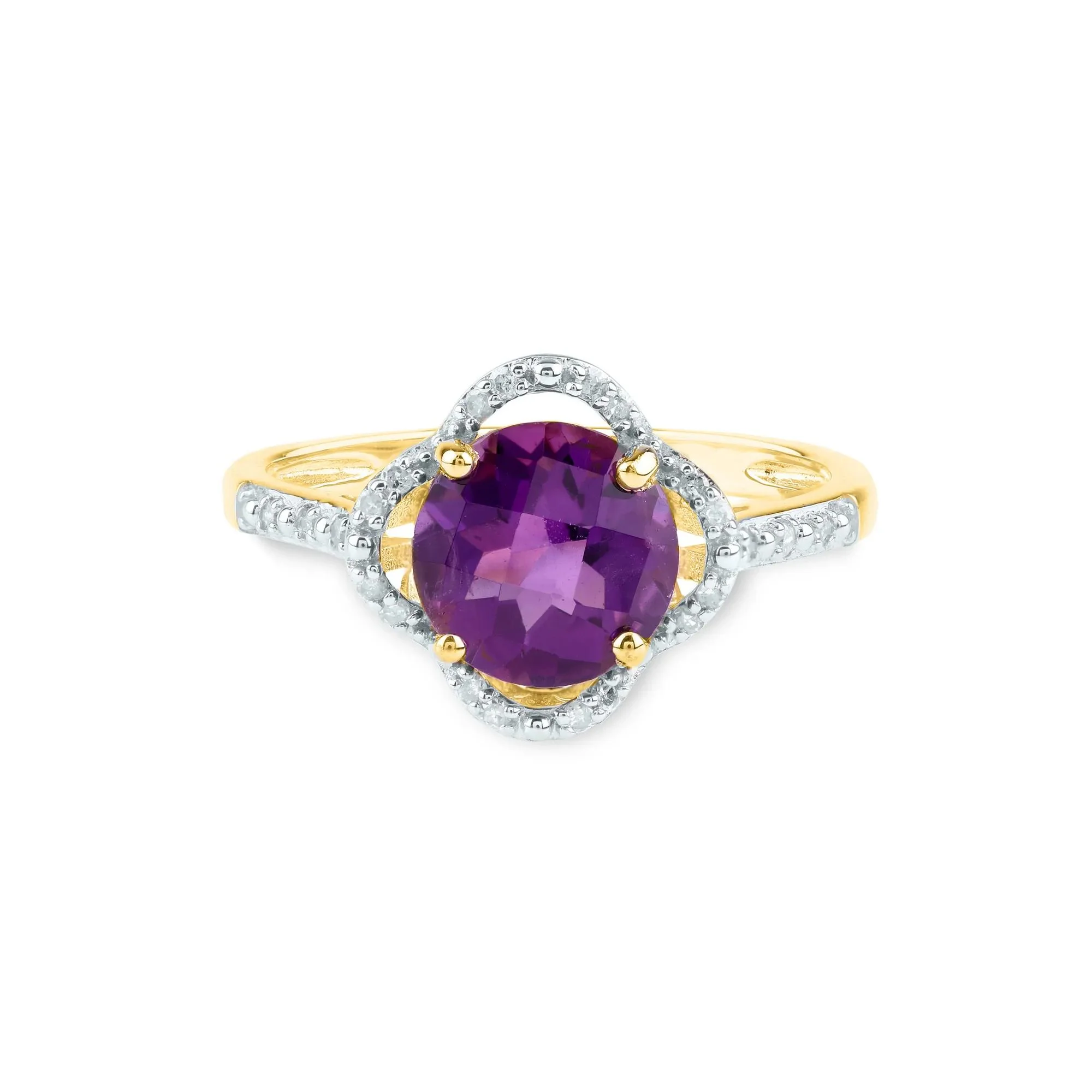 1/10 CT. Tw. Checkerboard-Cut Amethyst Ring 10K Yellow Gold Size 9 2mm