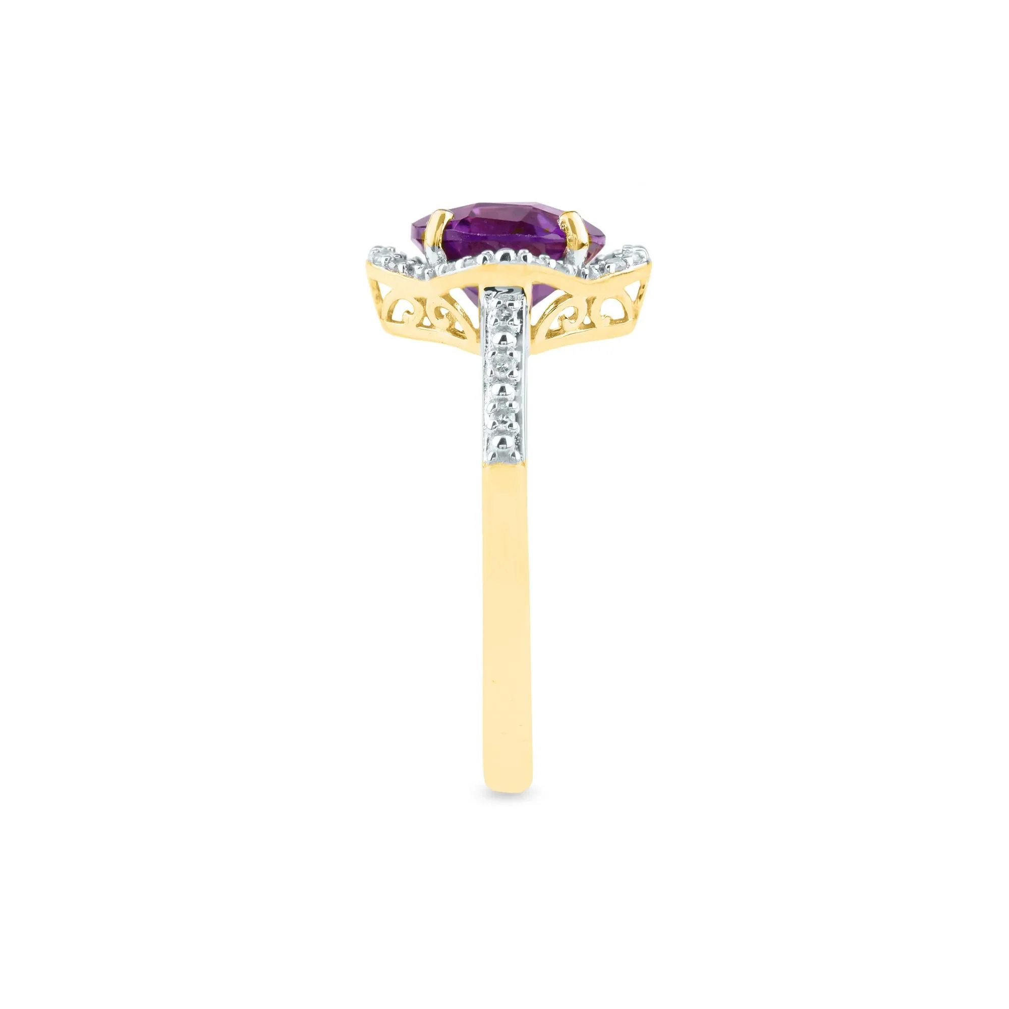 1/10 CT. Tw. Checkerboard-Cut Amethyst Ring 10K Yellow Gold Size 9 2mm - Image 3