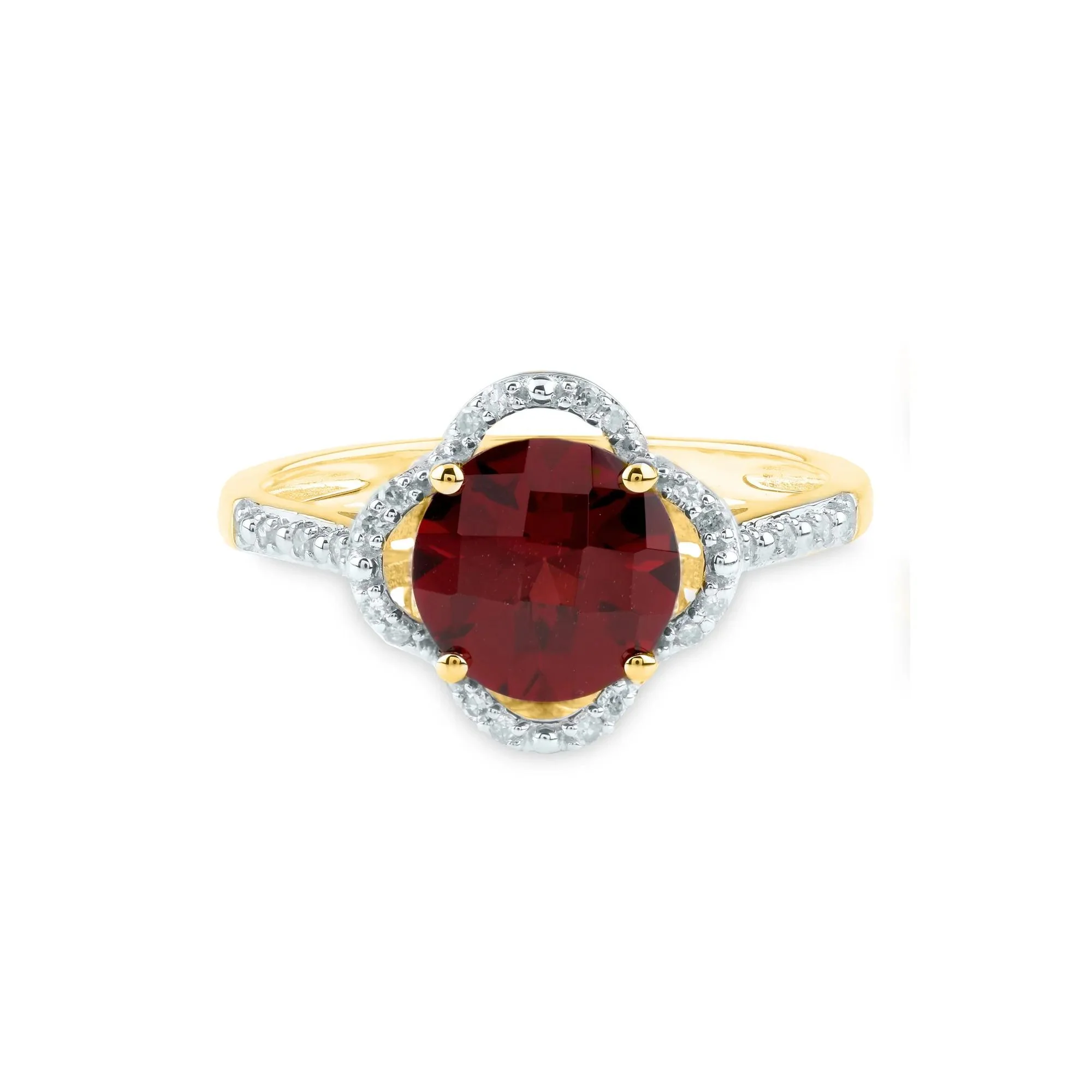 1/10 CT. Tw. Checkerboard-Cut Garnet Ring 10K Yellow Gold Size 8 2mm
