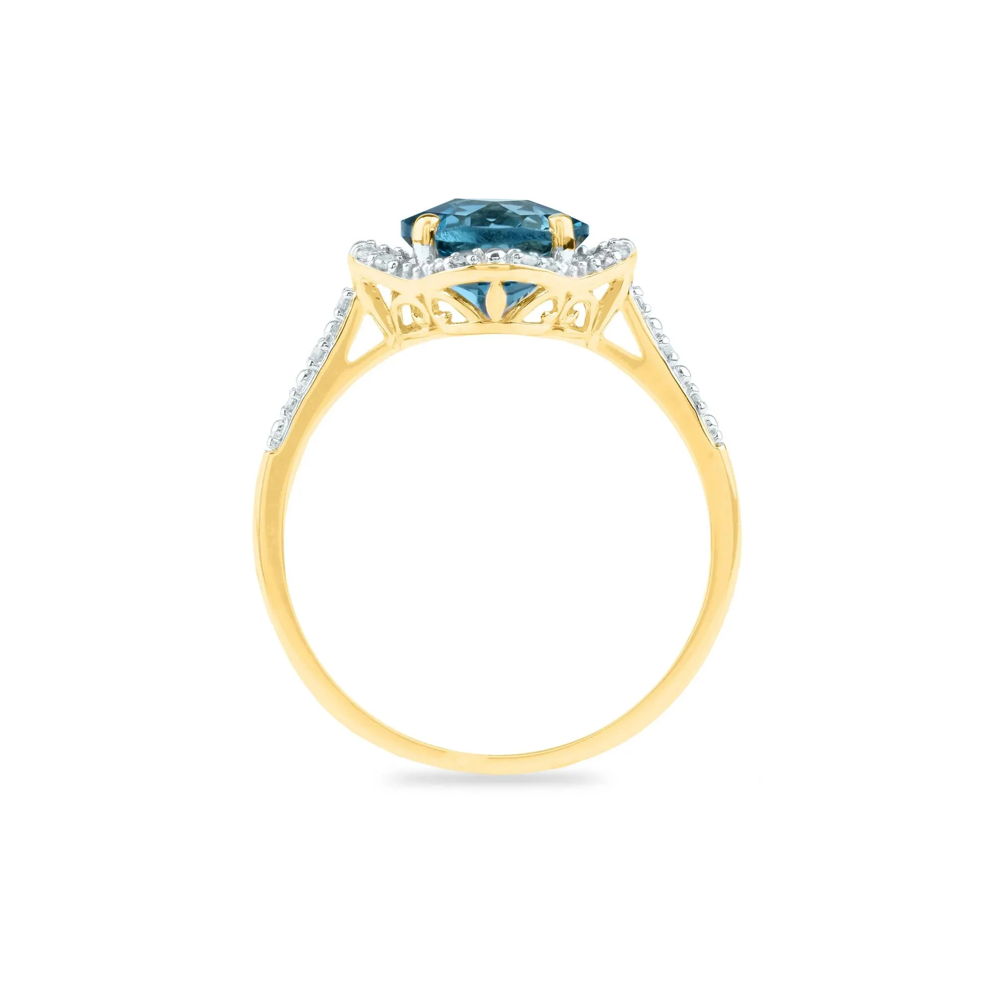 1/10 CT. Tw. Checkerboard-Cut London Blue Topaz Ring 10K Yellow Gold Size 7.5 2mm - Image 2