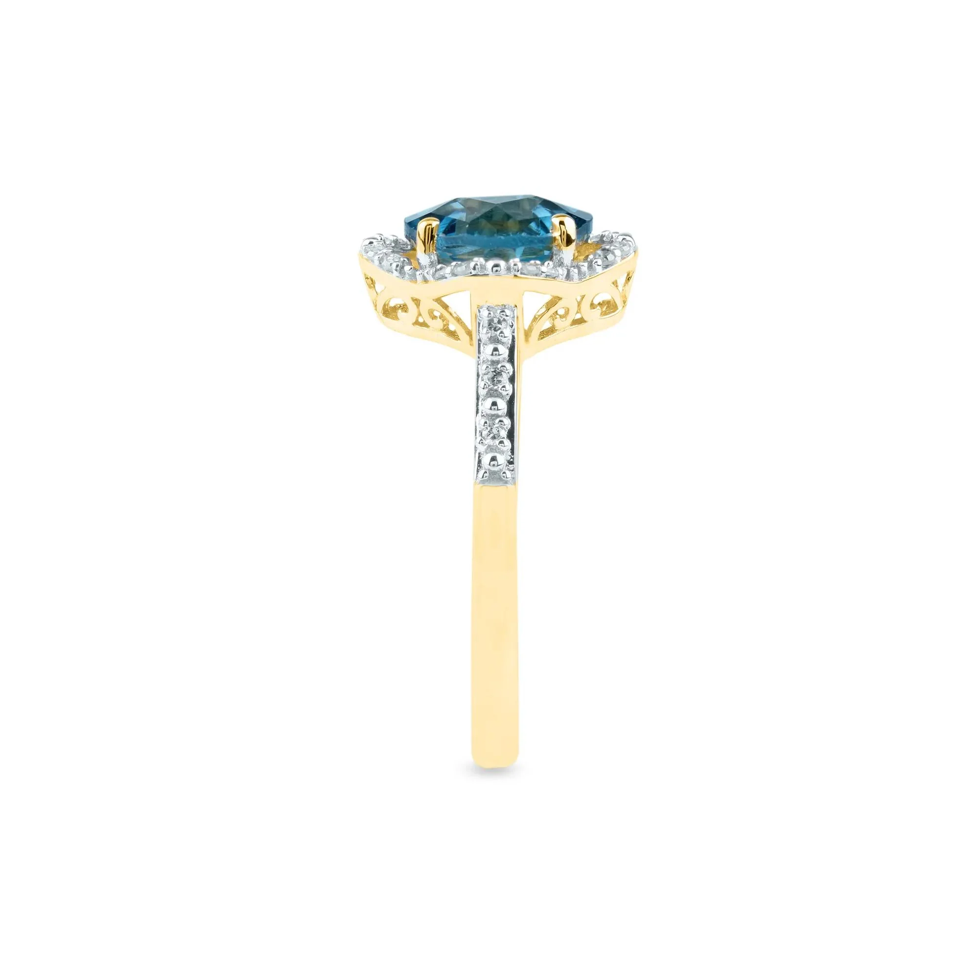 1/10 CT. Tw. Checkerboard-Cut London Blue Topaz Ring 10K Yellow Gold Size 7.5 2mm - Image 3