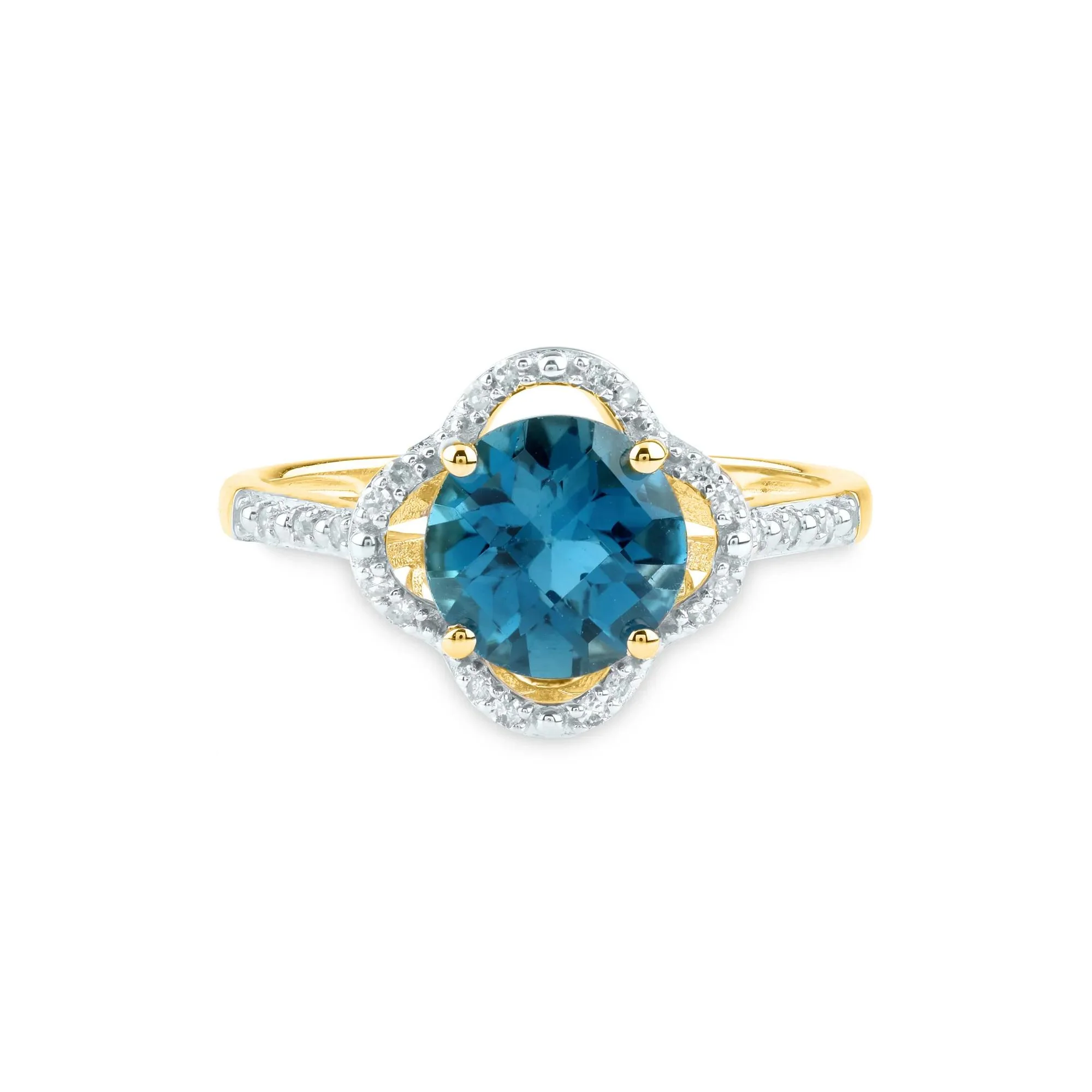 1/10 CT. Tw. Checkerboard-Cut London Blue Topaz Ring 10K Yellow Gold Size 8 2mm