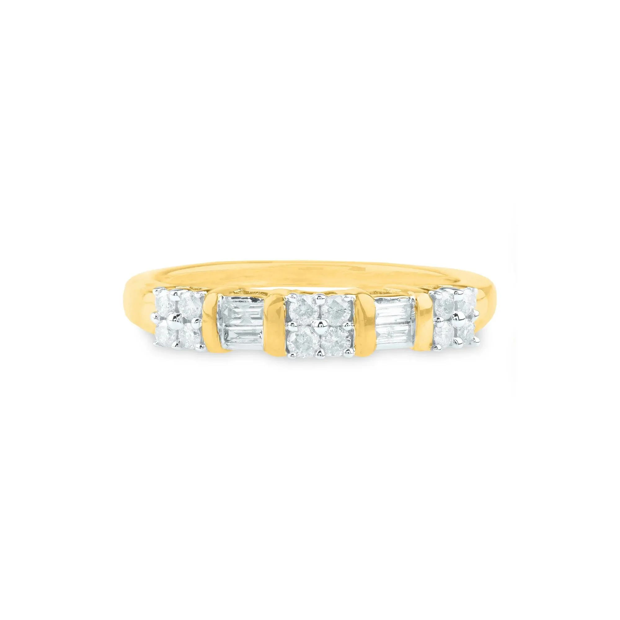 1/4 CT. Tw. Diamond Band Ring 10K Yellow Gold Round Brilliant Cut Size 7 1mm