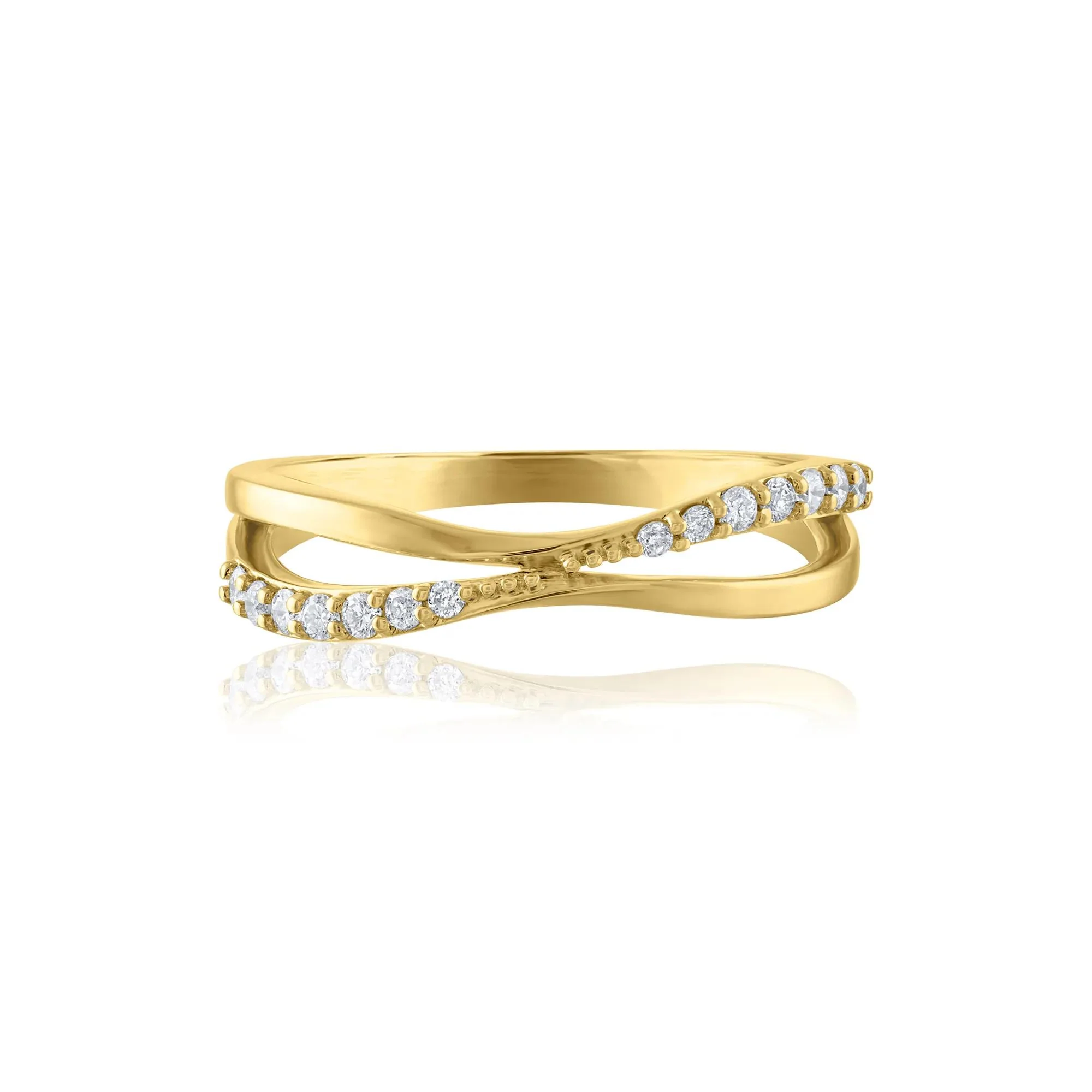 1/7 CT. Tw. Diamond Crossover Band Ring 14K Yellow Gold Round Brilliant Cut Size 6
