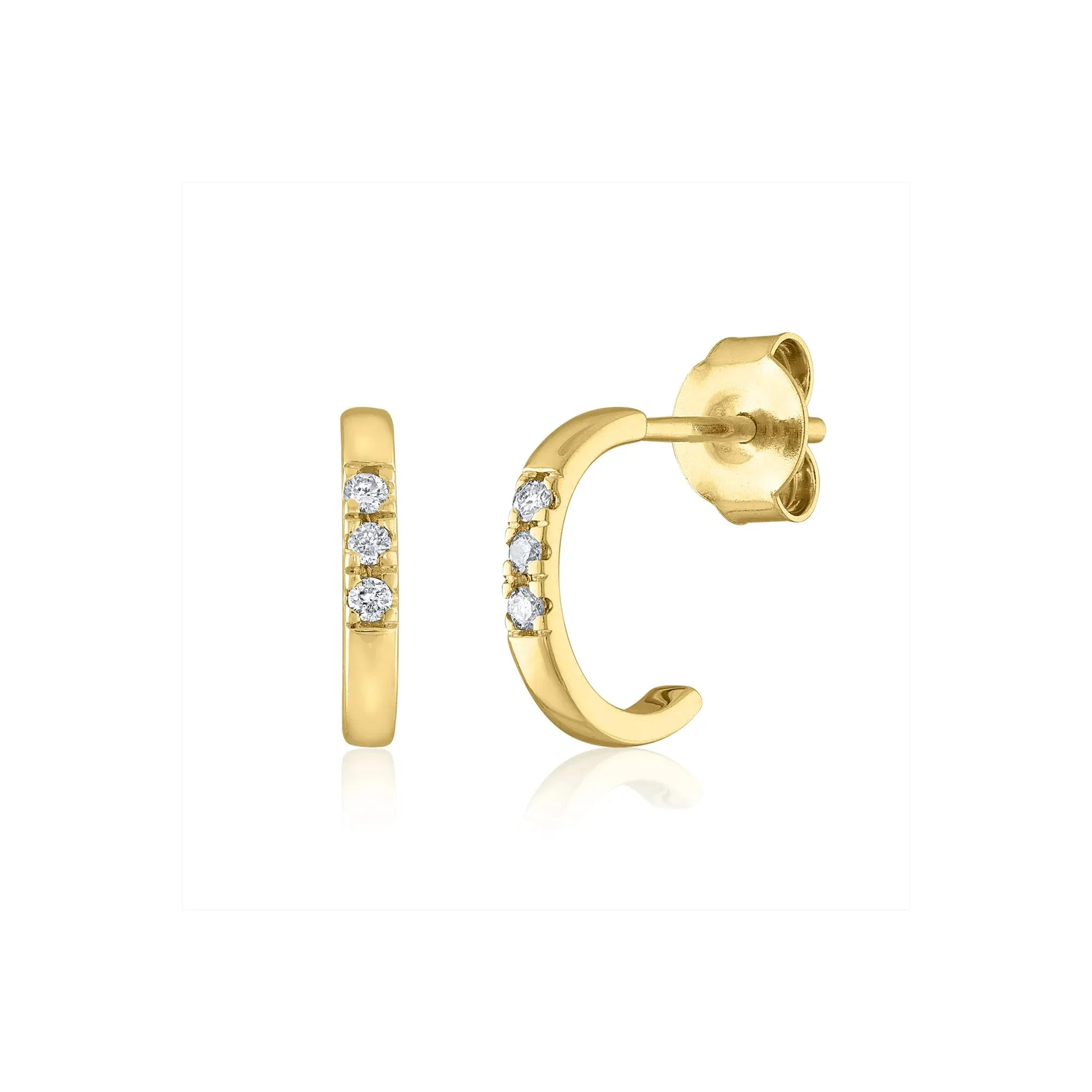 1/10 CT. Tw. Diamond J-Hoop Earrings 14K Yellow Gold Size 1.90mm