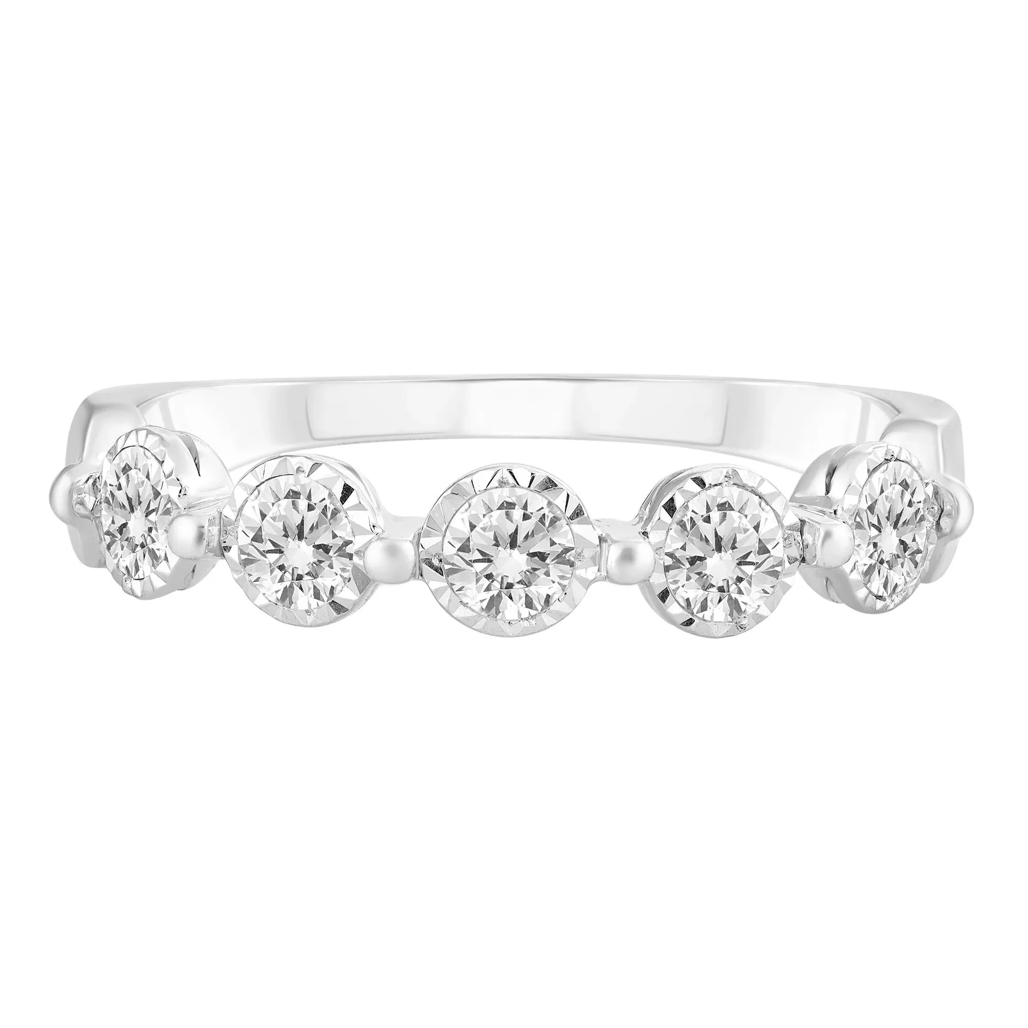 1/2 CT. Tw. Diamond Wedding Band Ring 10K White Gold Round Brilliant Cut Size 8