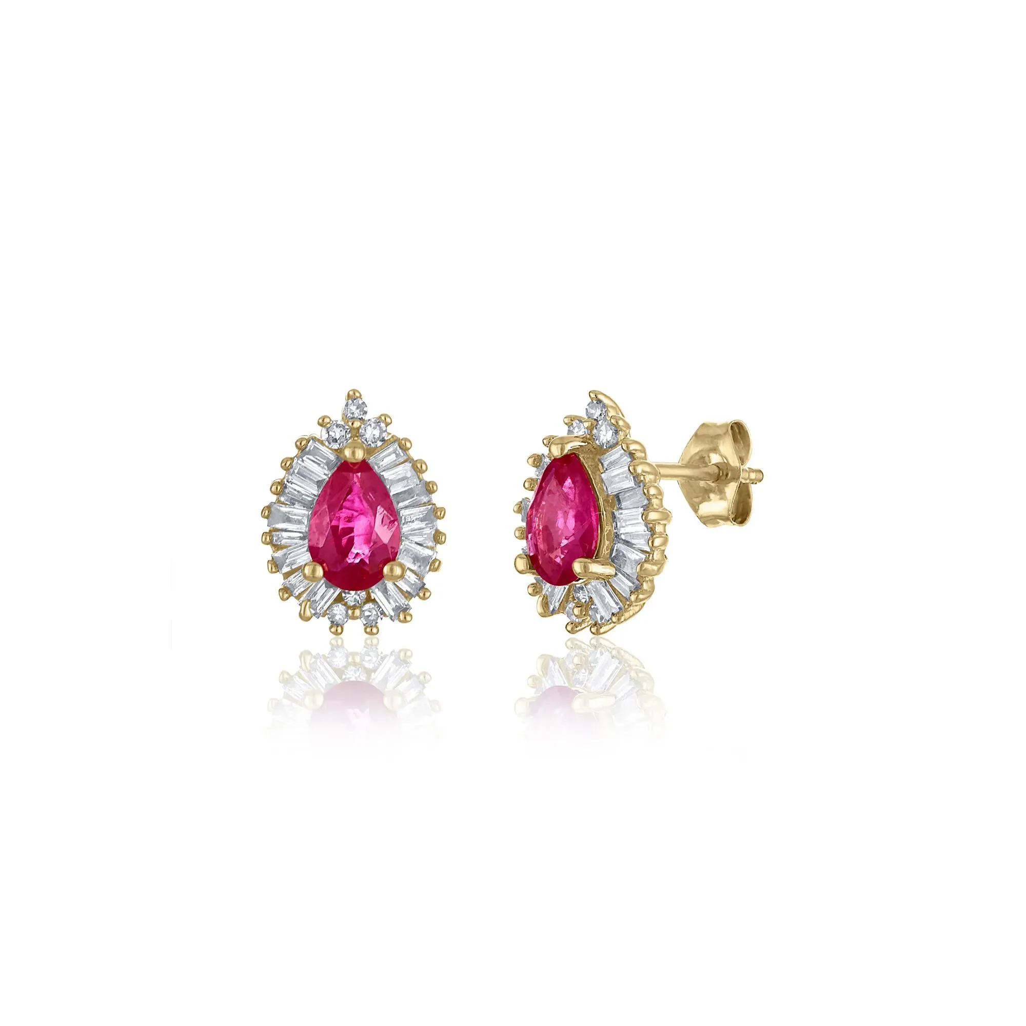 1/3 CT. Tw. Ruby and Diamond Pear-Shaped Halo Earrings 14K Yellow Gold Size 8.00mm