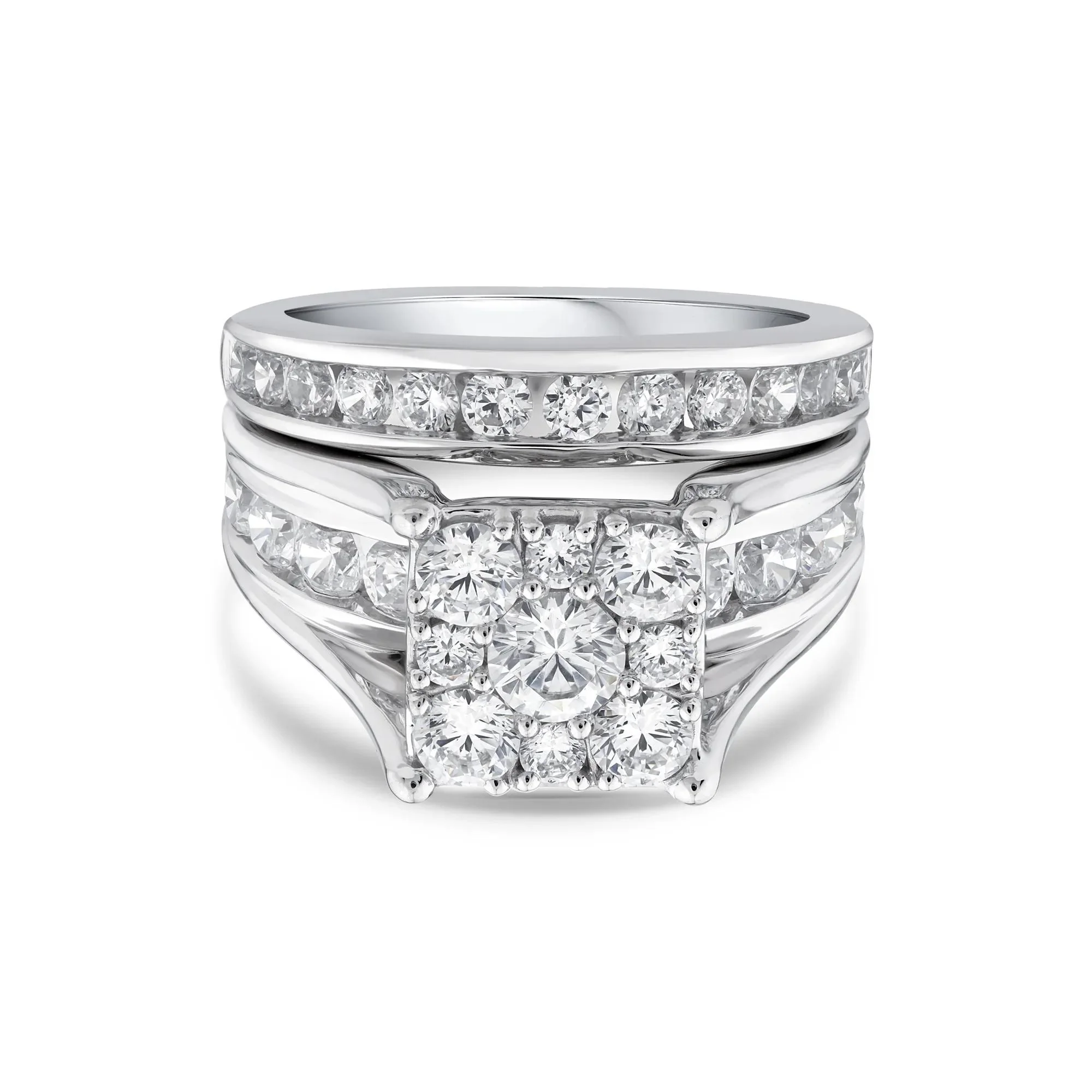3 CT. Tw. Composite Lab Grown Diamond Engagement Set 10K White Gold Ring Round Brilliant Cut Size 7 2mm