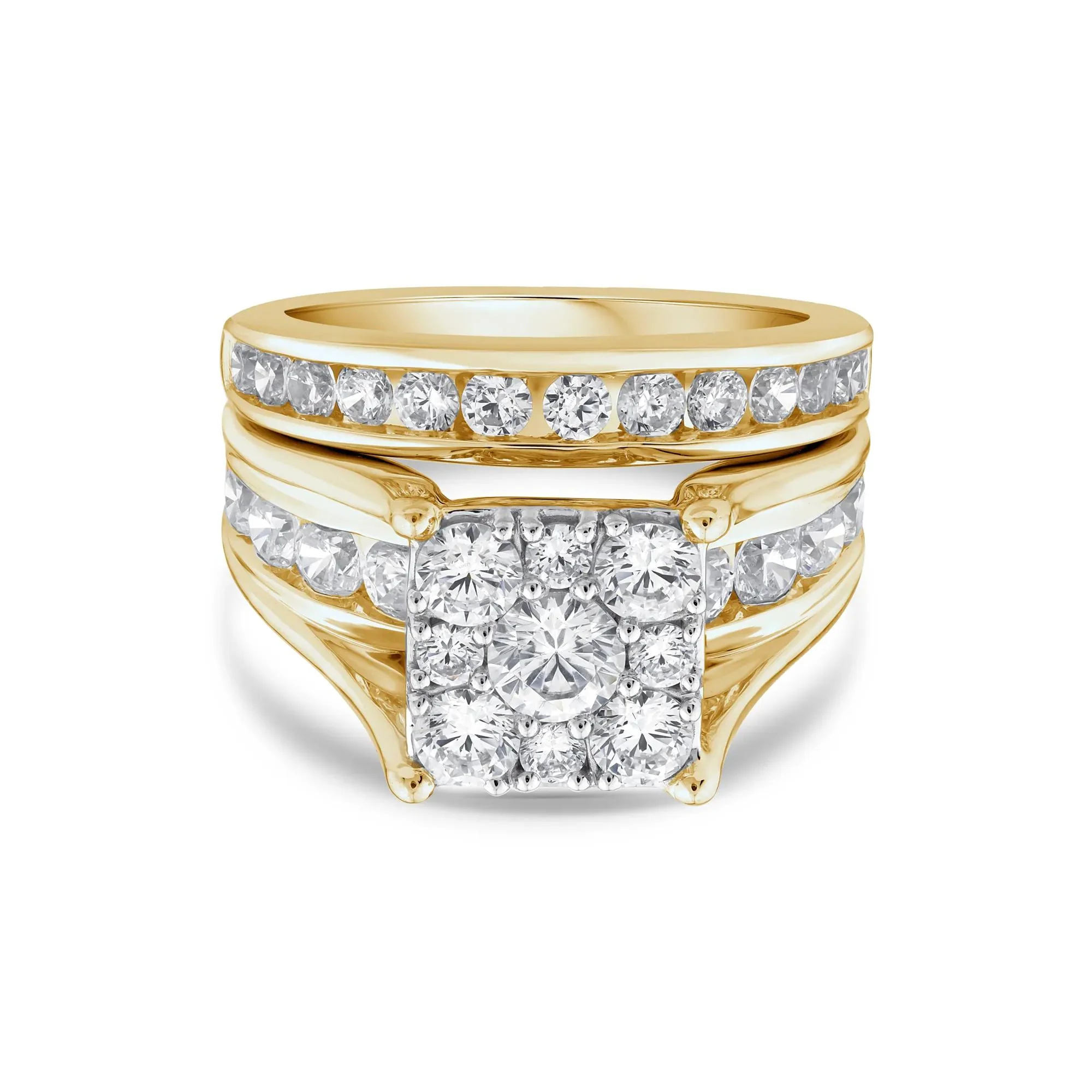3 CT. Tw. Composite Lab Grown Diamond Engagement Set 10K Yellow Gold Ring Round Brilliant Cut Size 7.5 2mm