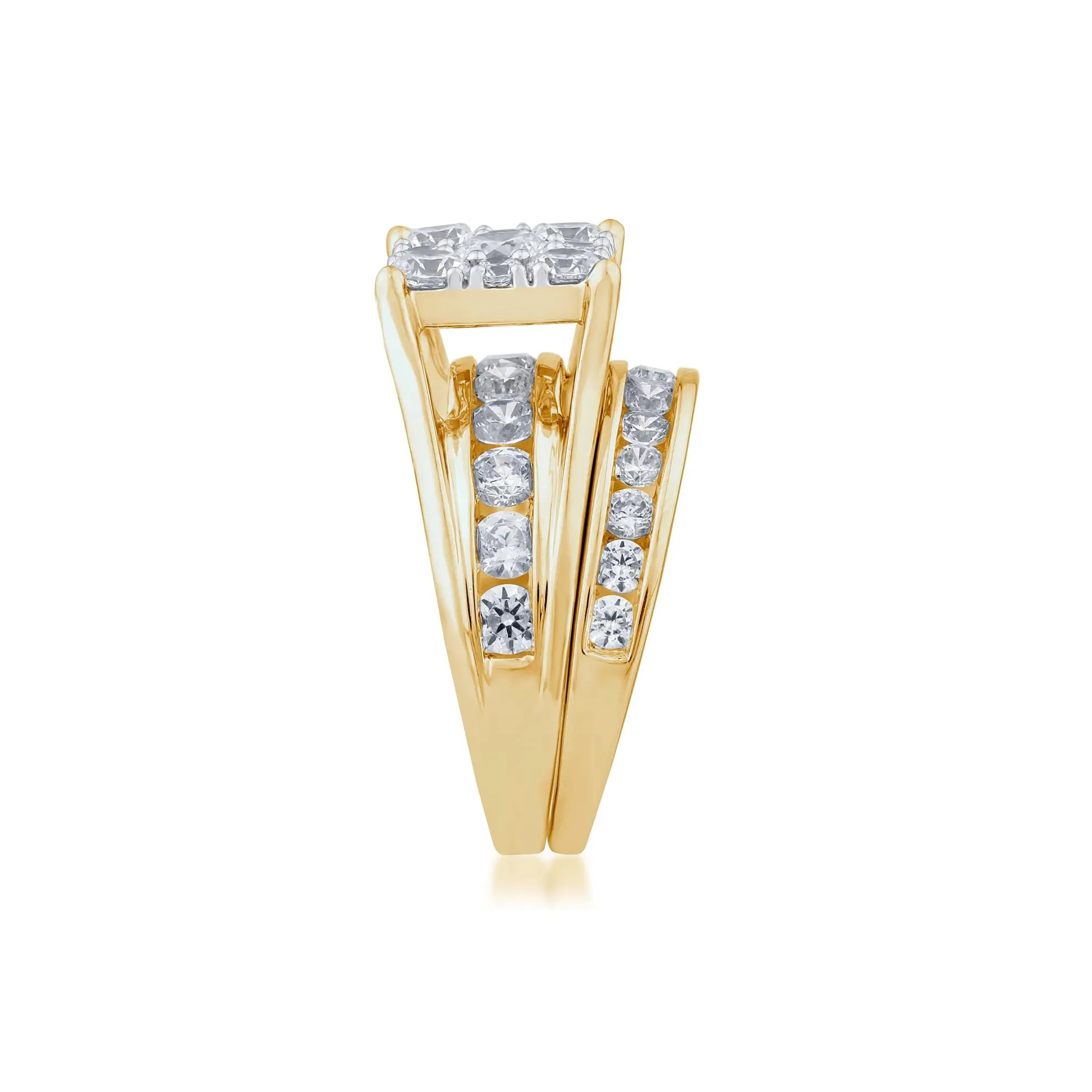 3 CT. Tw. Composite Lab Grown Diamond Engagement Set 10K Yellow Gold Ring Round Brilliant Cut Size 8.5 2mm - Image 3