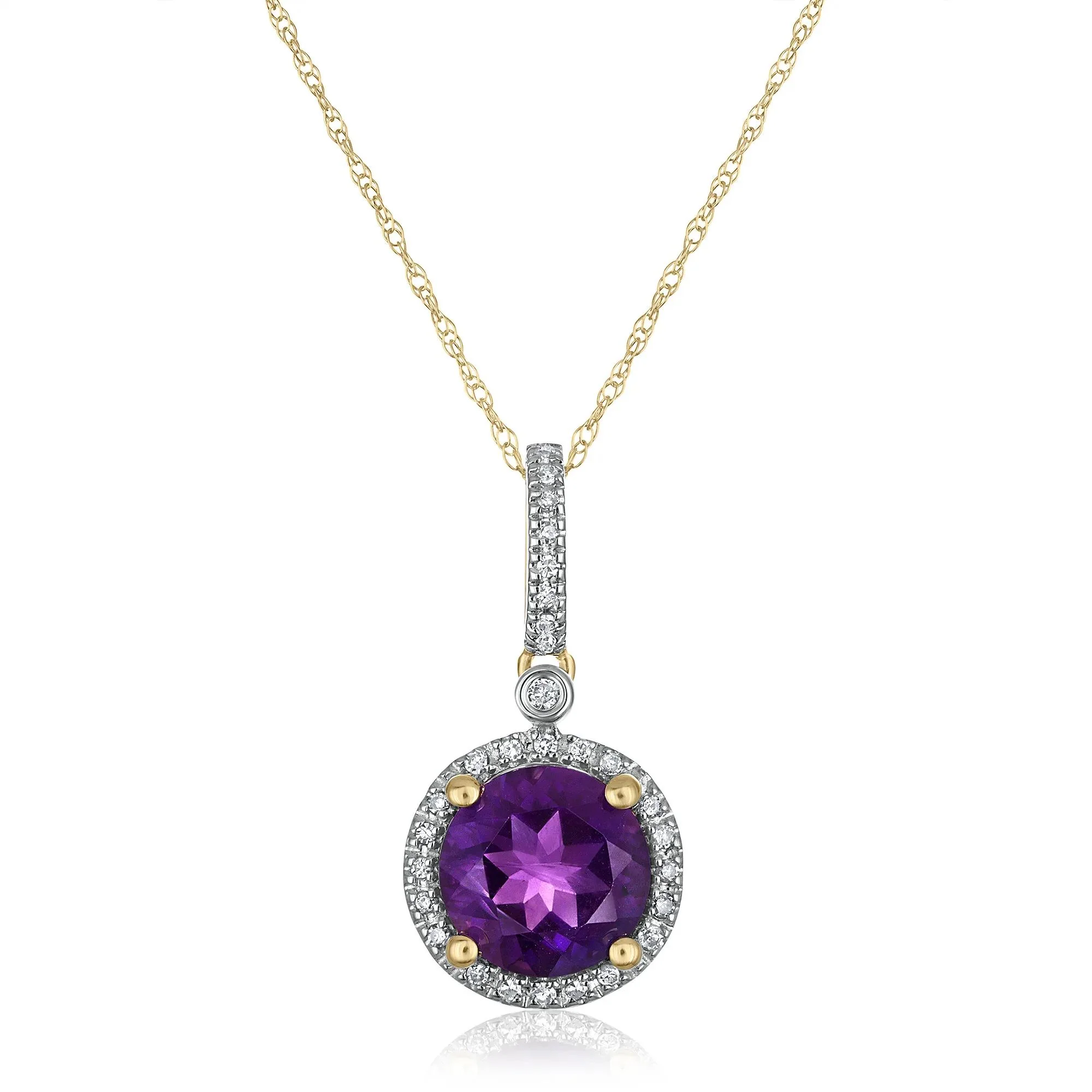 1/10 CT. Tw. Amethyst and Diamond Halo Pendant Necklace 10K Yellow Gold Size 18"