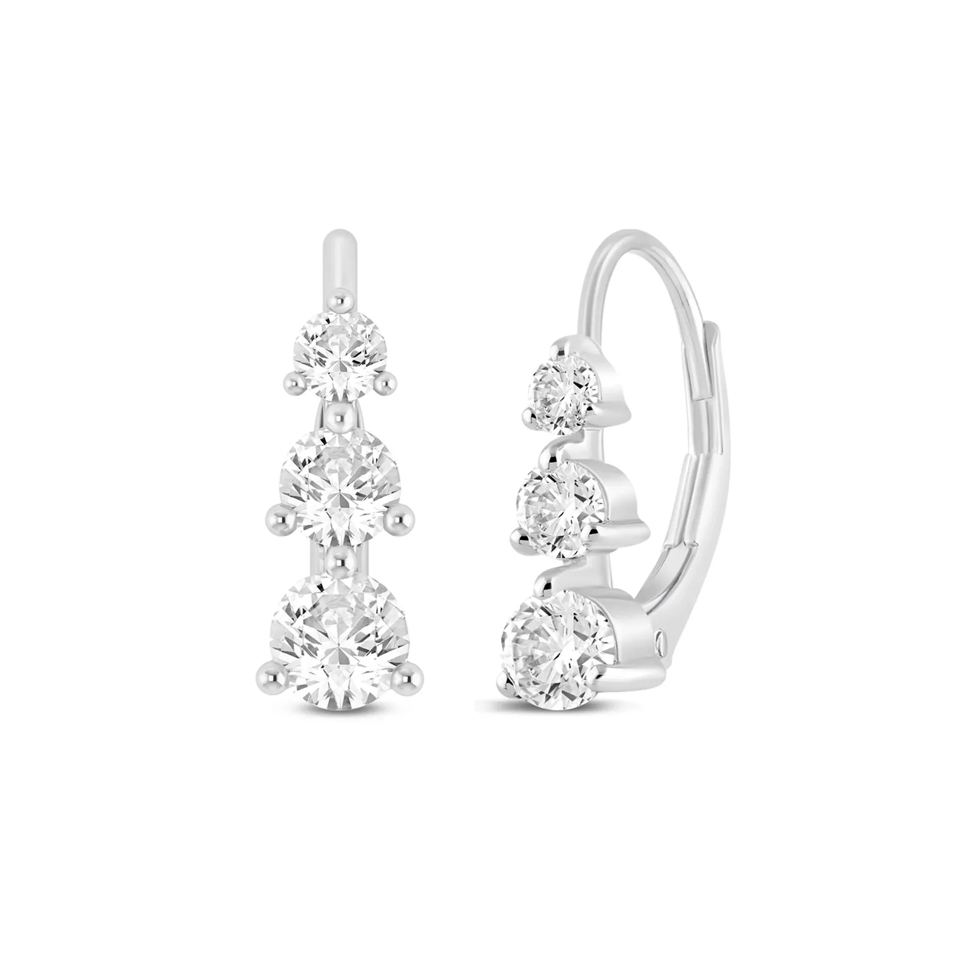 3/4 CT. Tw. Lab Grown Diamond Three-Stone Earrings 14K White Gold Size 14.50mm