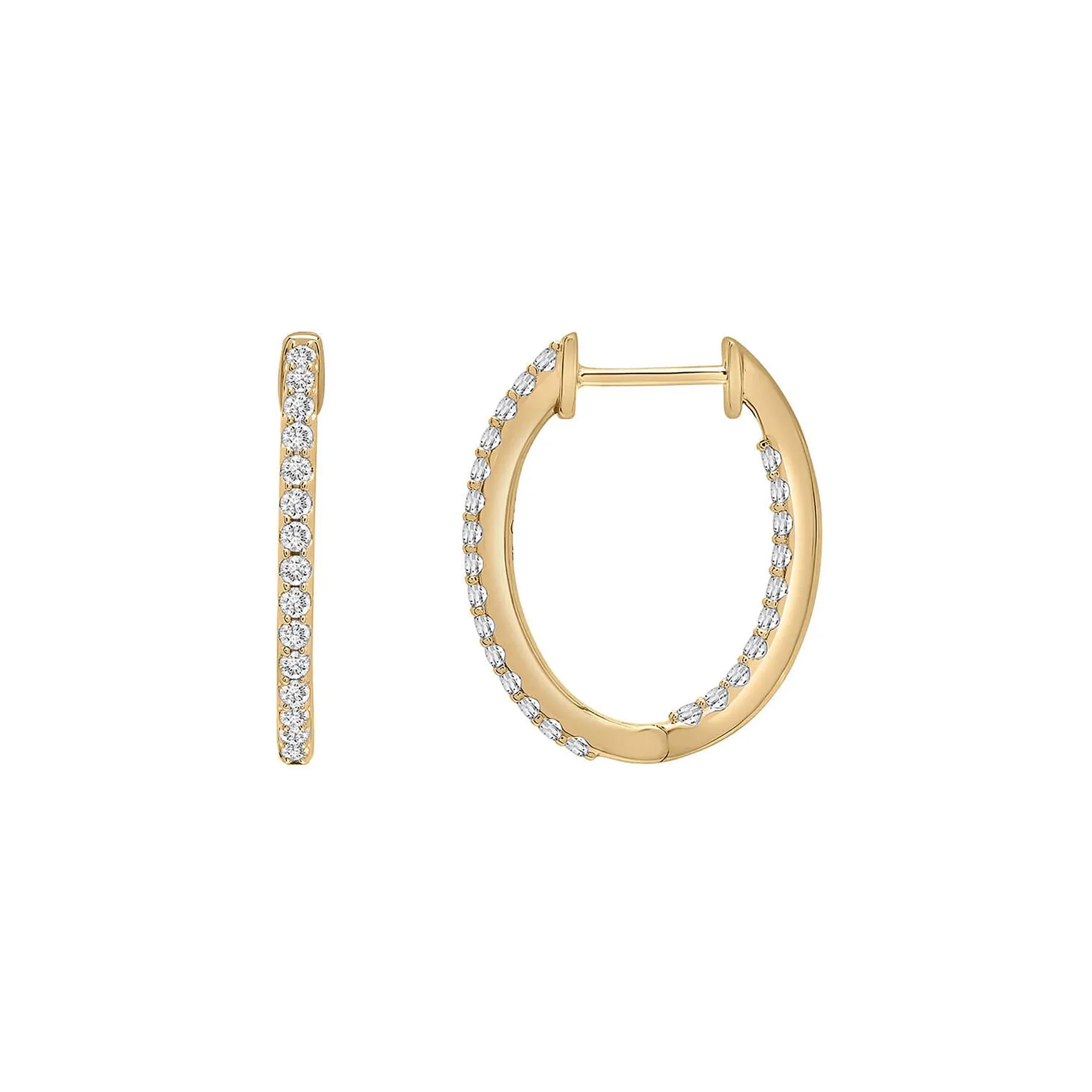 1/2 CT. Tw. Diamond Oval Inside-Out Hoop Earrings 10K Yellow Gold Size 19.00mm
