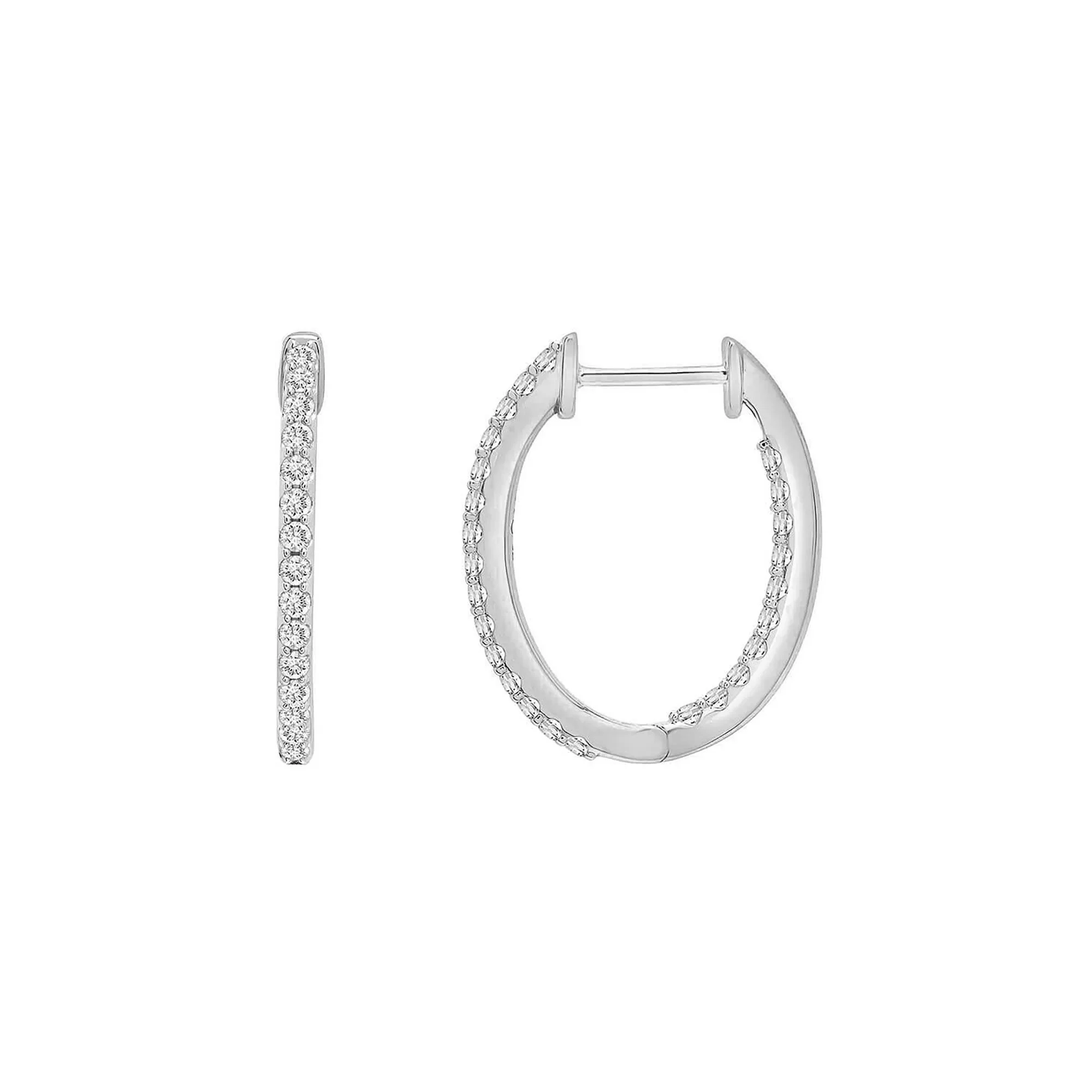 1 CT. Tw. Diamond Oval Inside-Out Hoop Earrings 10K White Gold Size 24.00mm