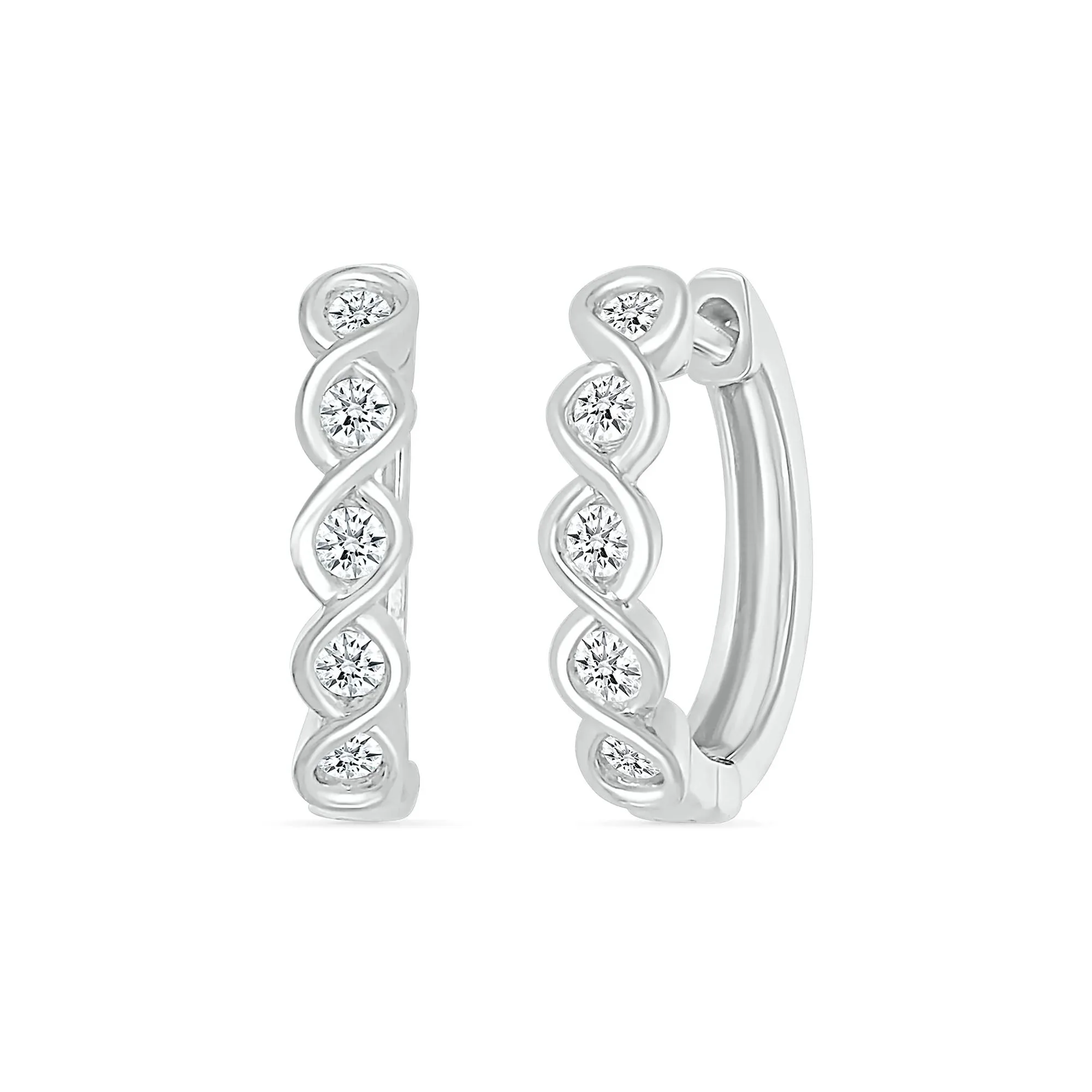 1/5 CT. Tw. Diamond Twist Hoop Earrings 10K White Gold Size 10.00mm