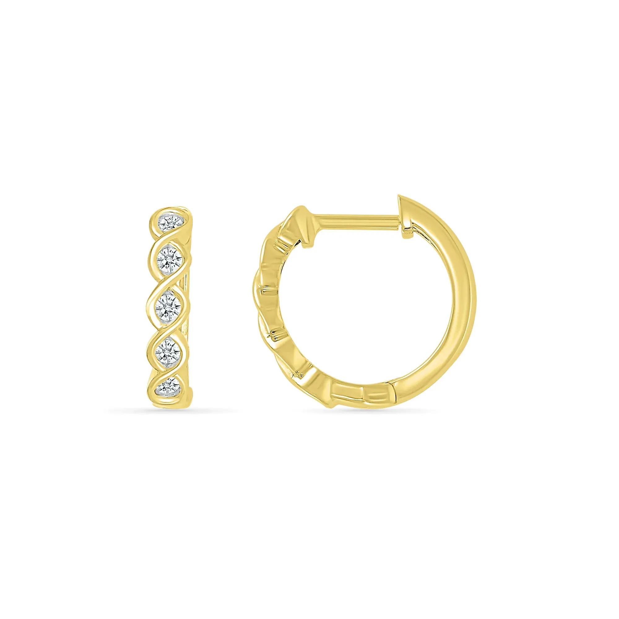1/5 CT. Tw. Diamond Twist Hoop Earrings 10K Yellow Gold Size 10.00mm