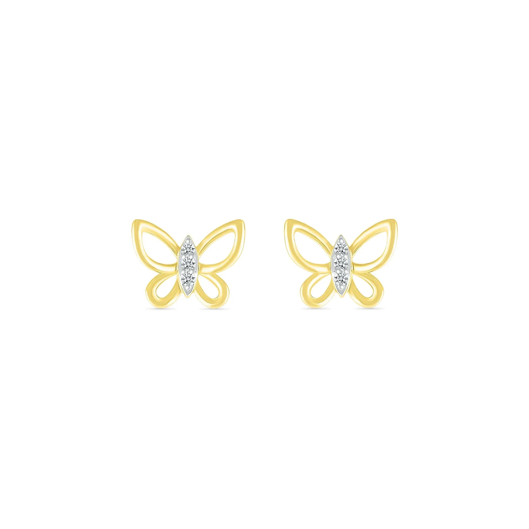 Diamond Accent Butterfly Stud Earrings 10K Yellow Gold Size 10.00mm