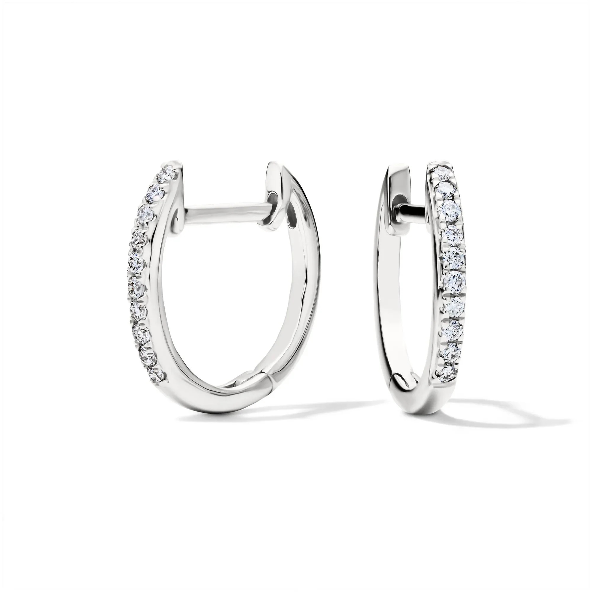 1/10 CT. Tw. Diamond Huggie Hoop Earrings 14K White Gold Size 12.00mm