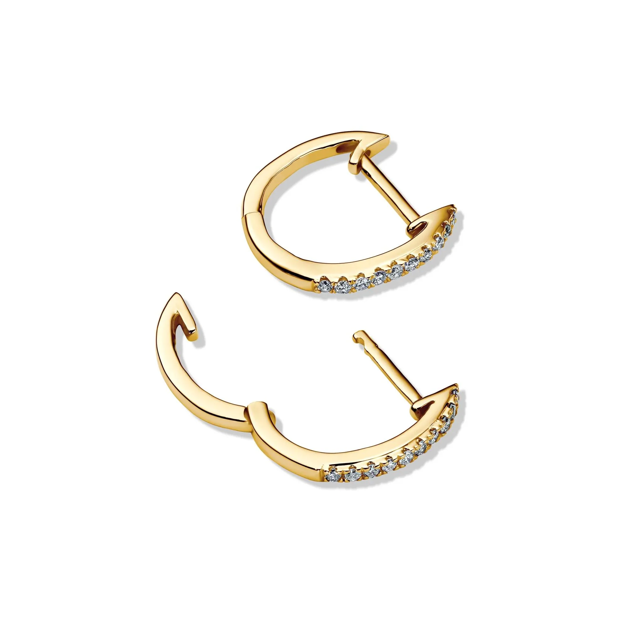 1/10 CT. Tw. Diamond Huggie Hoop Earrings 14K Yellow Gold Size 12.00mm - Image 2