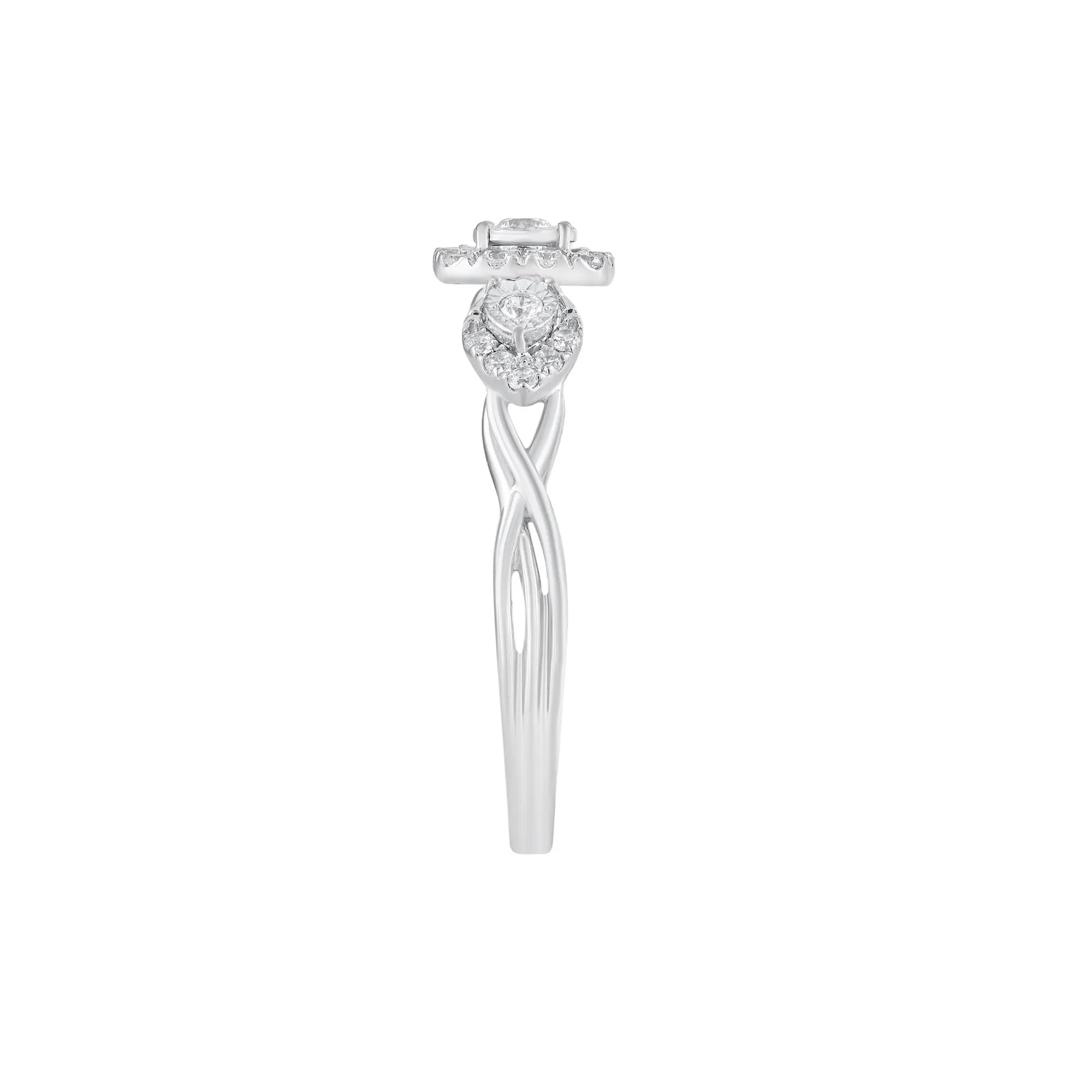 1/4 CT. Tw. Three-Stone Diamond Engagement Ring 10K White Gold Round Brilliant Cut Size 6.5 - Image 3