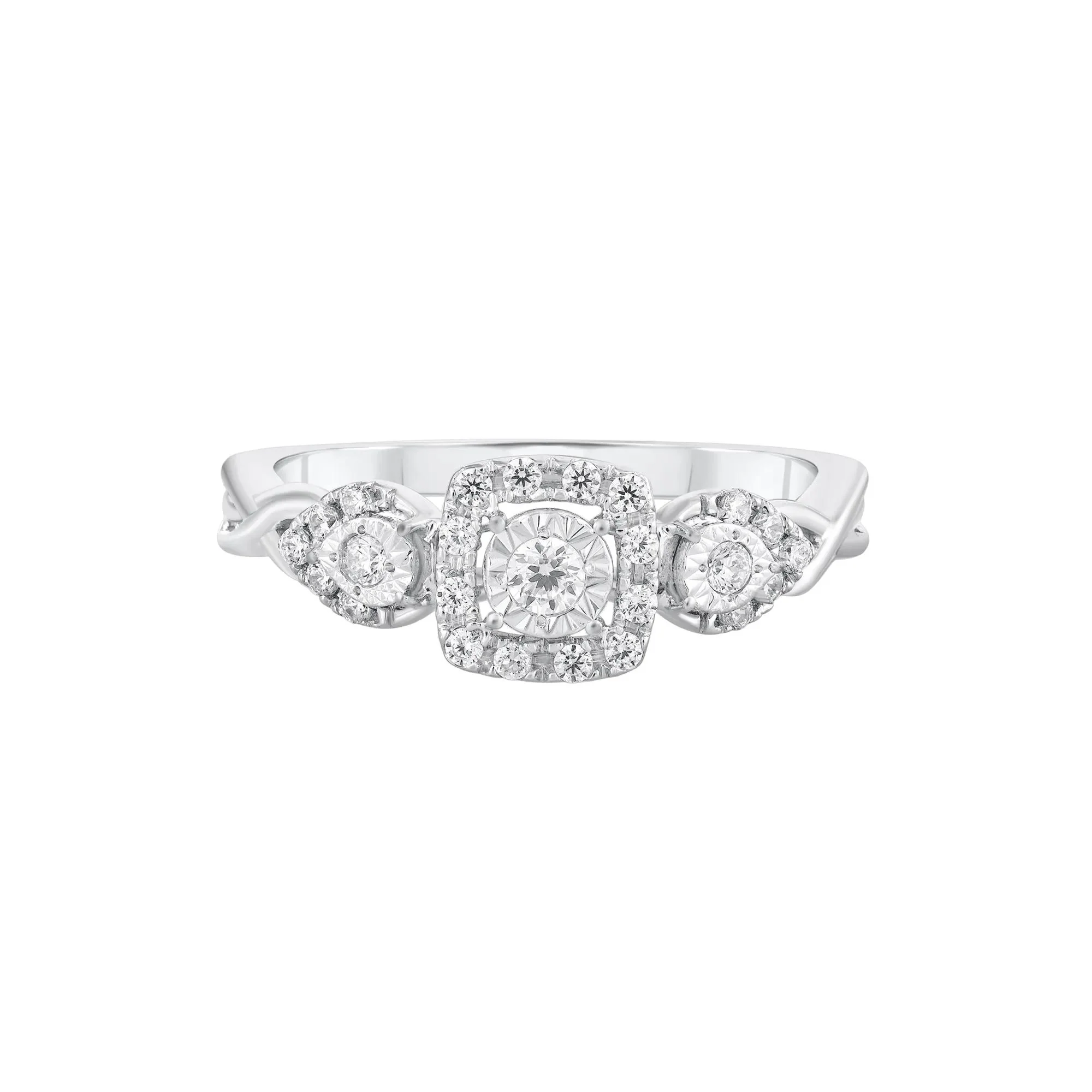 1/4 CT. Tw. Three-Stone Diamond Engagement Ring 10K White Gold Round Brilliant Cut Size 7