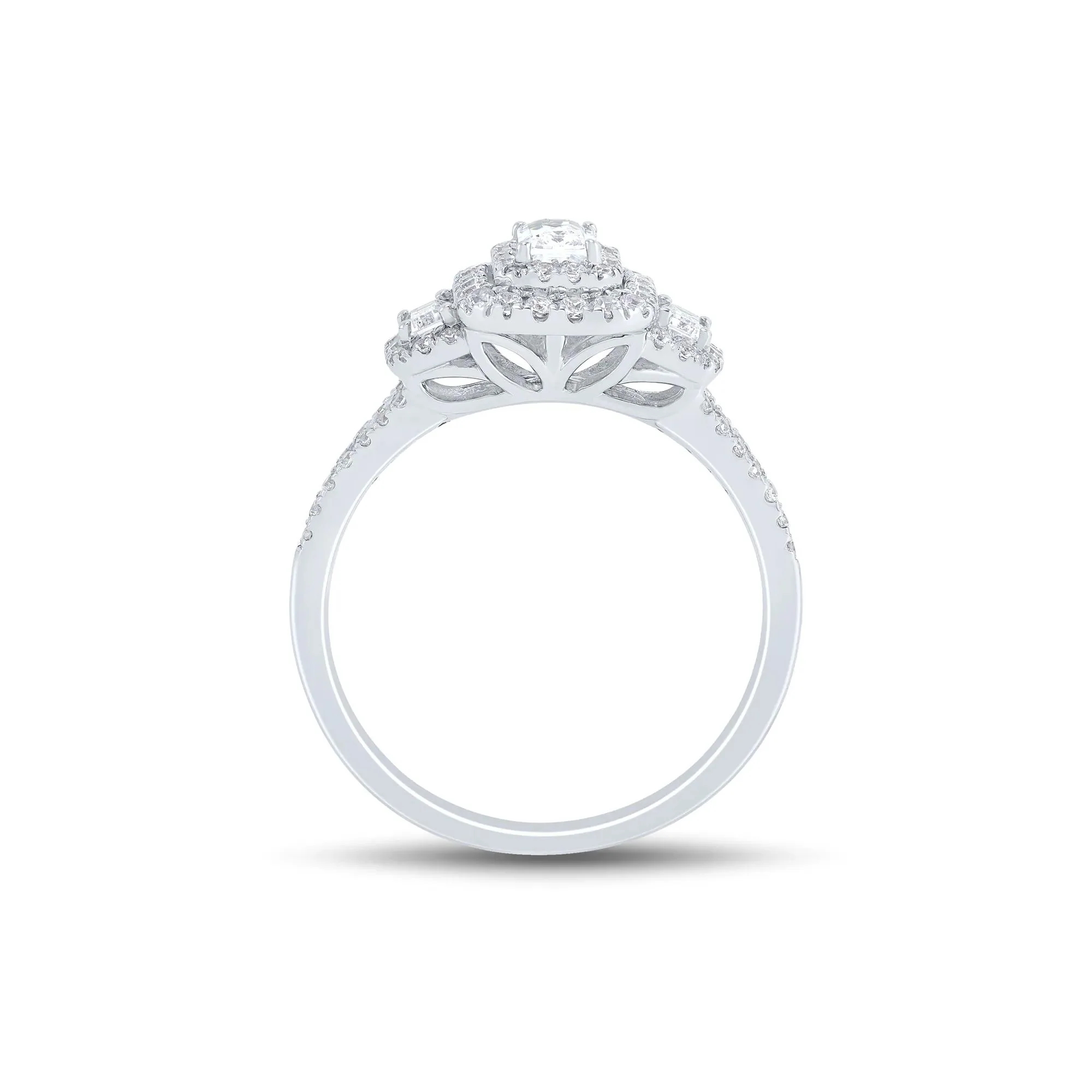 3/4 CT. Tw. Diamond Three-Stone Emerald-Cut Engagement Ring 14K White Gold Round Brilliant Cut Size 7 1mm - Image 2