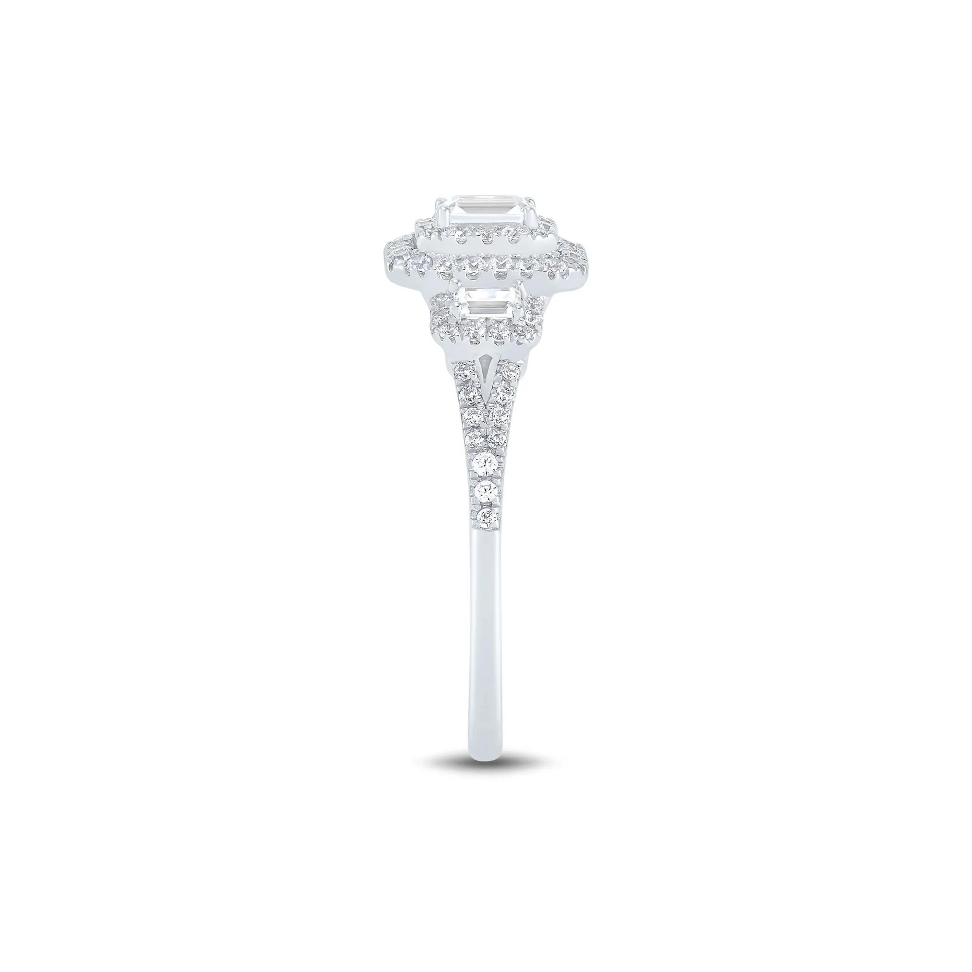 3/4 CT. Tw. Diamond Three-Stone Emerald-Cut Engagement Ring 14K White Gold Round Brilliant Cut Size 7.5 1mm - Image 3