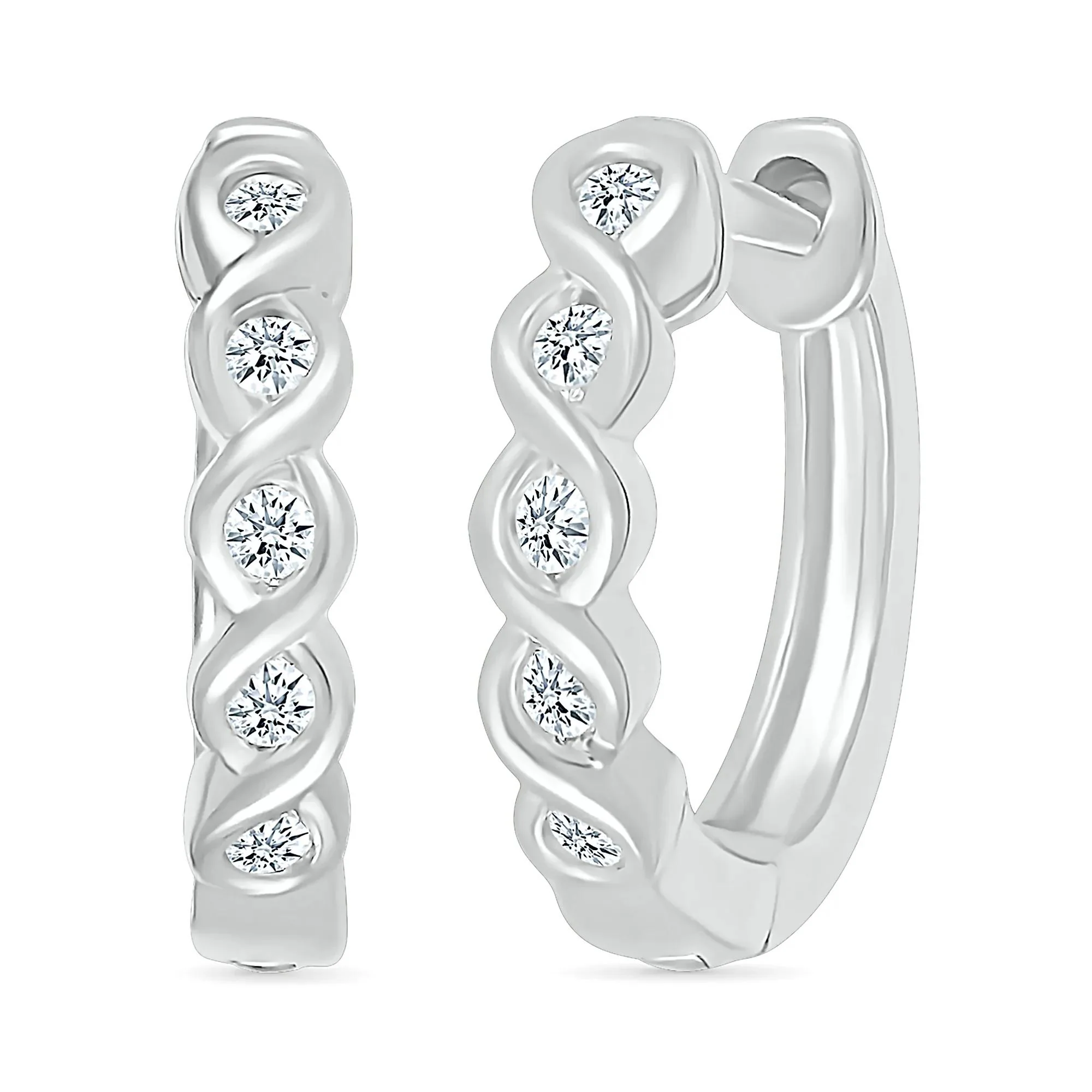 1/10 CT. Tw. Diamond Twist Hoop Earrings 10K White Gold Size 14.00mm