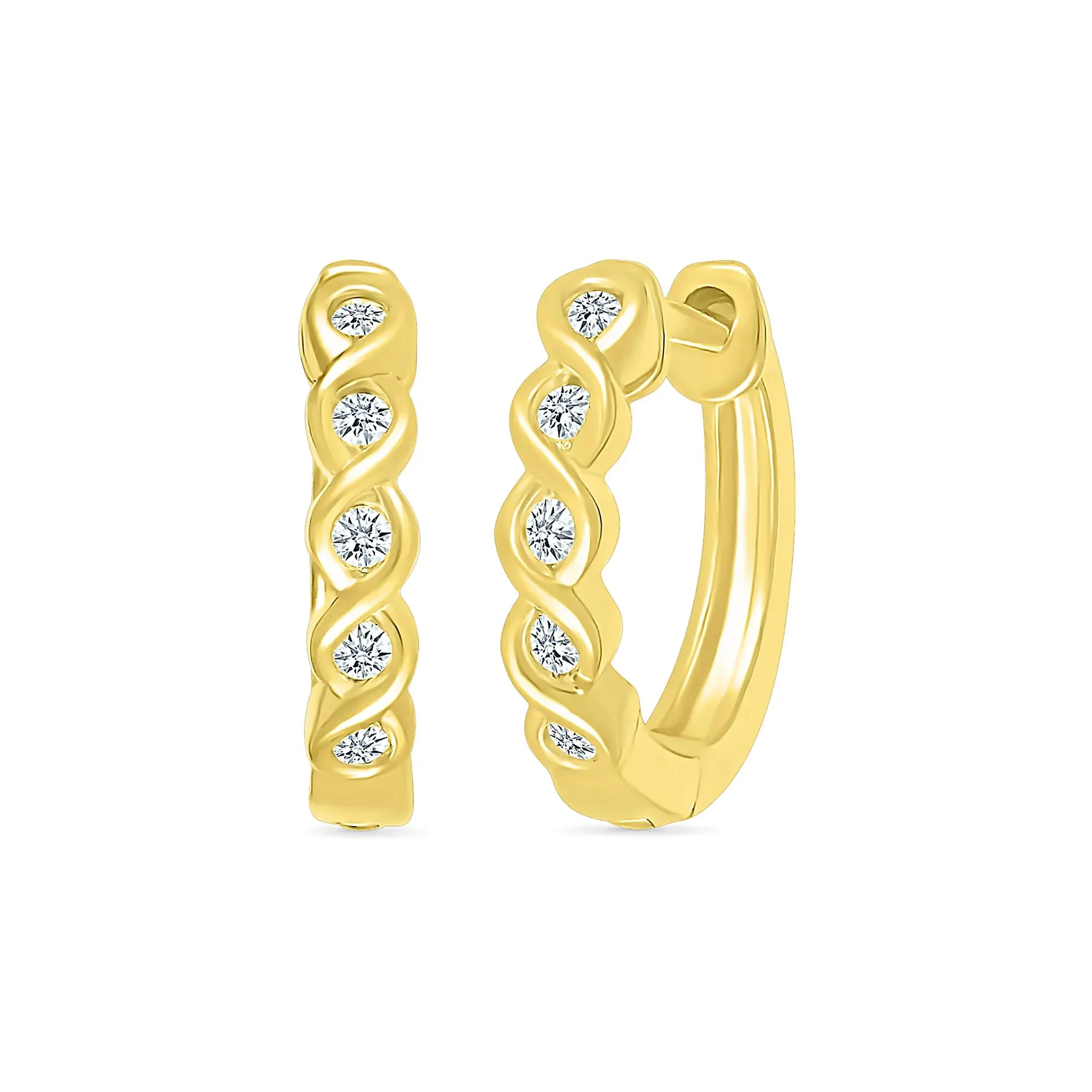 1/10 CT. Tw. Diamond Twist Hoop Earrings 10K Yellow Gold Size 14.00mm