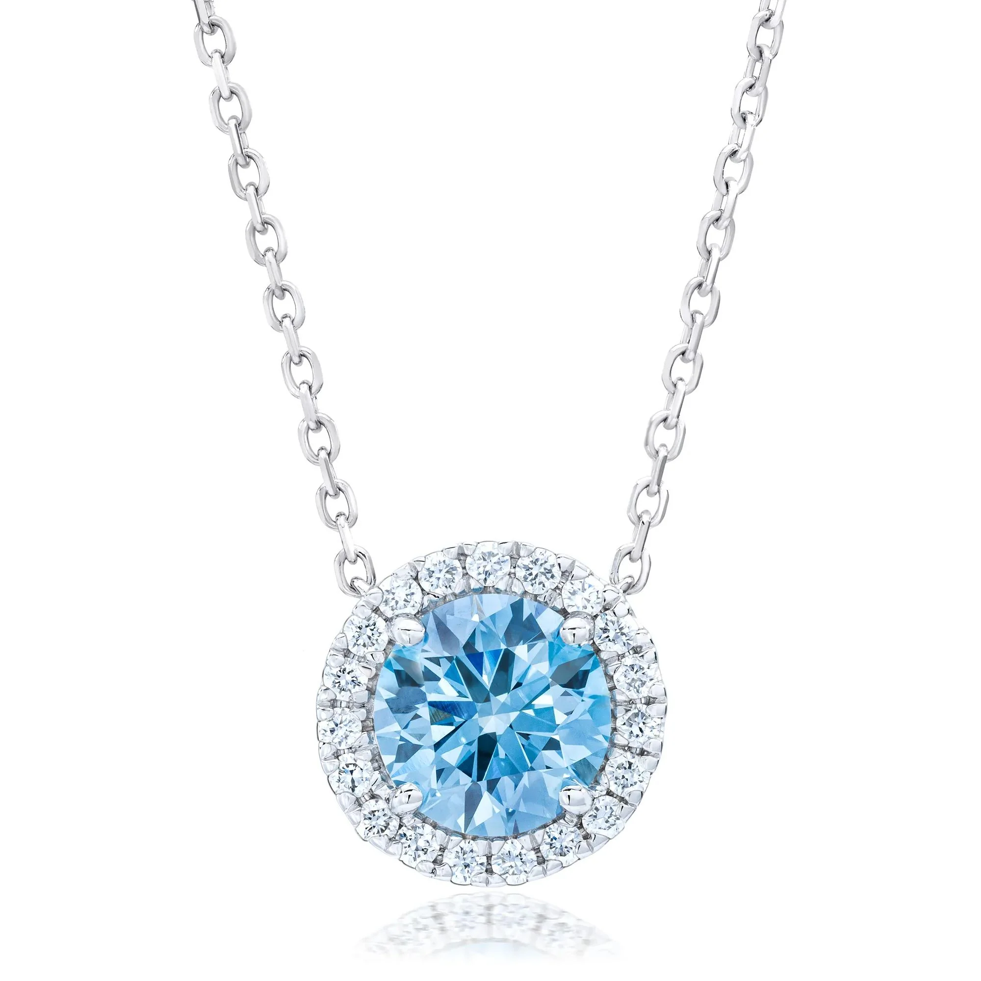 2 1/4 CT. Tw. Lab Grown Diamond Fancy Blue Halo Pendant Necklace 14K White Gold Size 18"