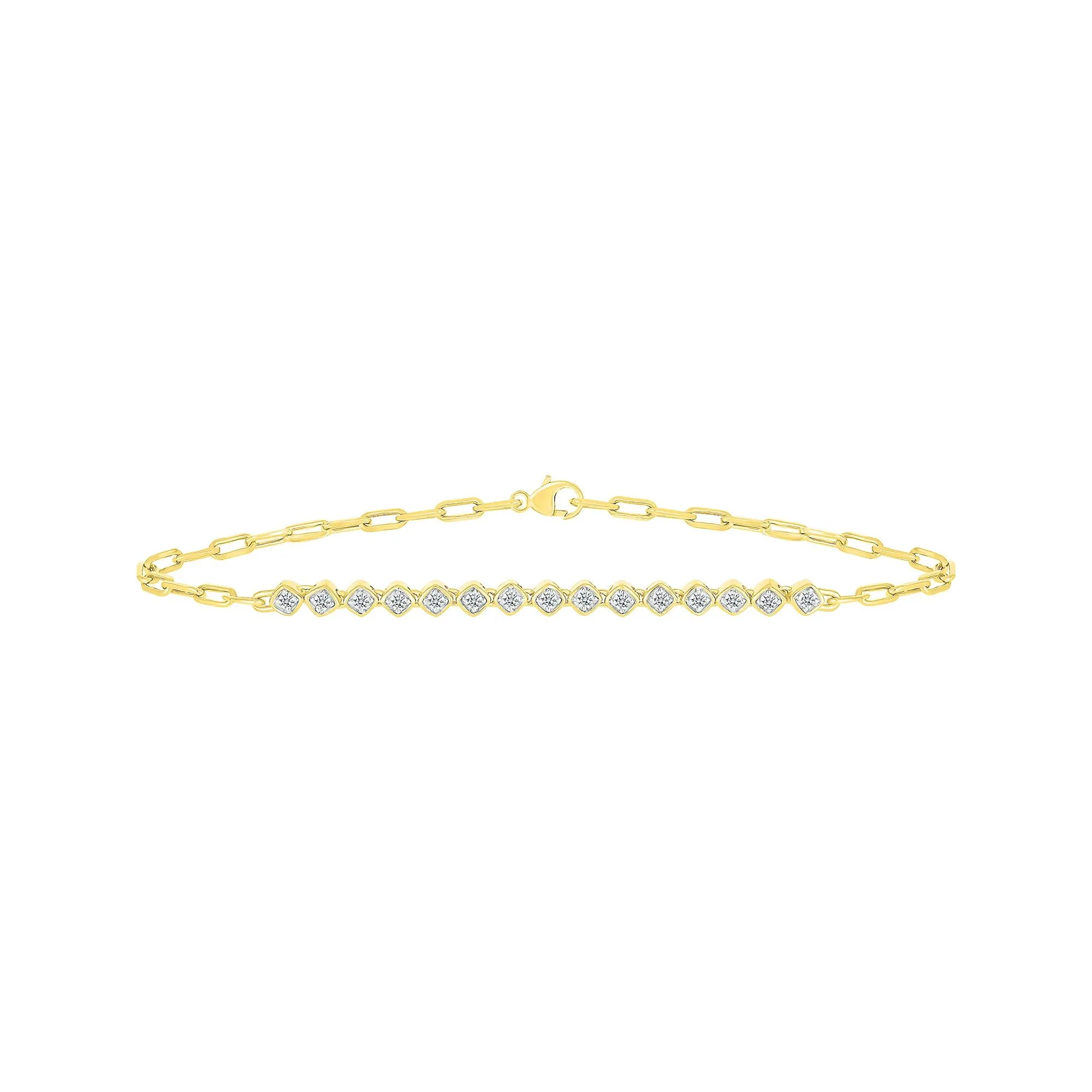 1/4 CT. Tw. Diamond Faux Bezel Paperclip Bracelet 10K Yellow Gold Size 3.50mm