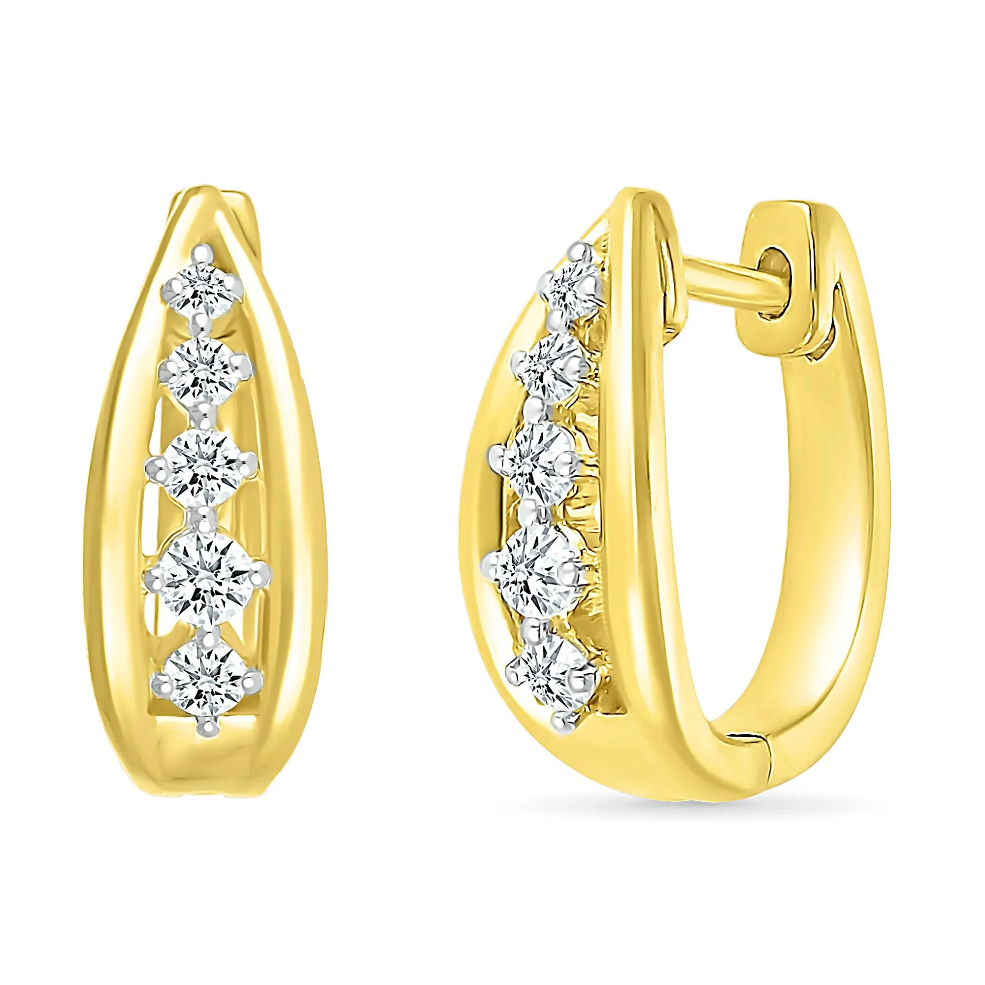 1/4 CT. Tw. Diamond Graduated Oval Hoop Earrings 10K Yellow Gold Size 15.00mm