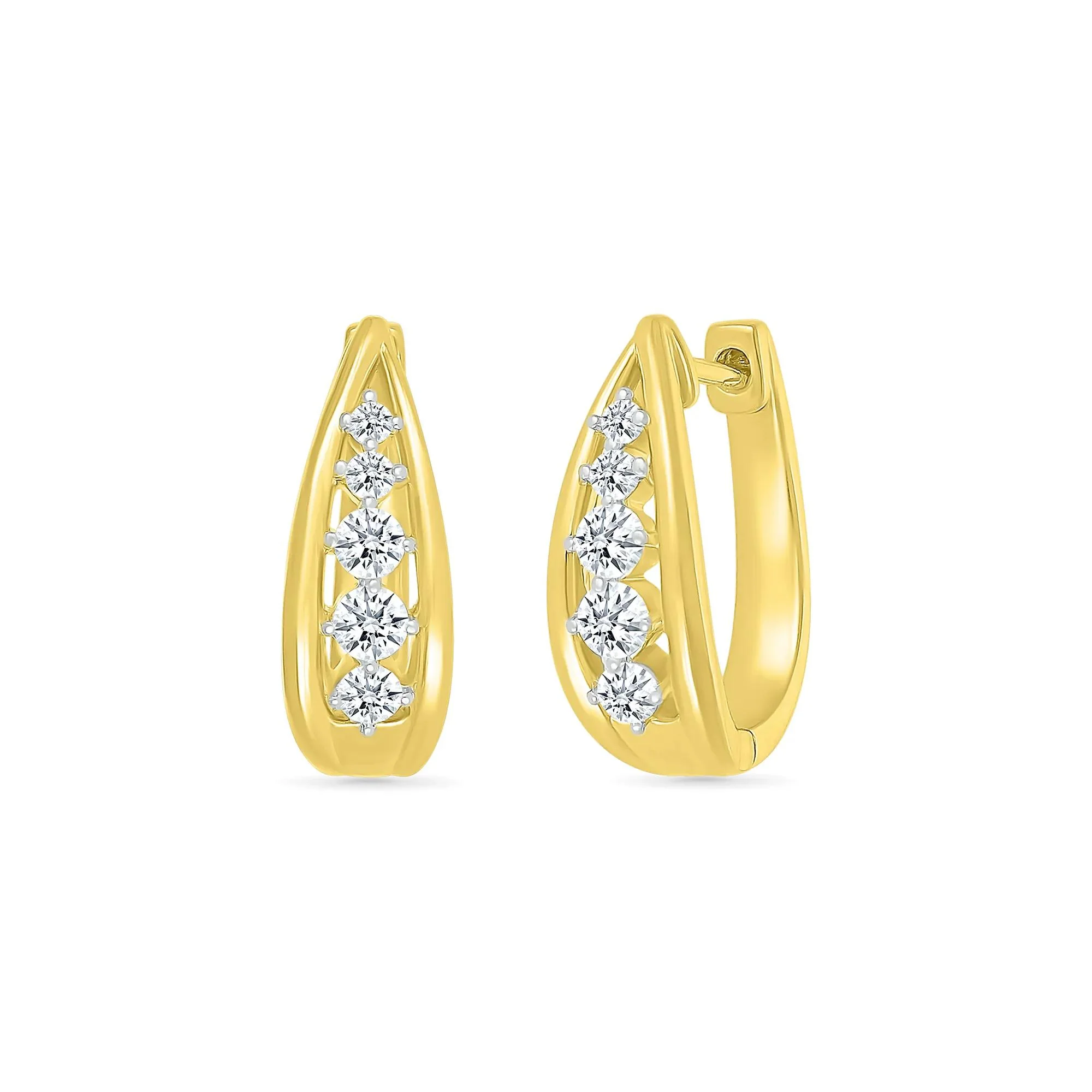 1/2 CT. Tw. Diamond Graduated Oval Hoop Earrings 10K Yellow Gold Size 19.00mm