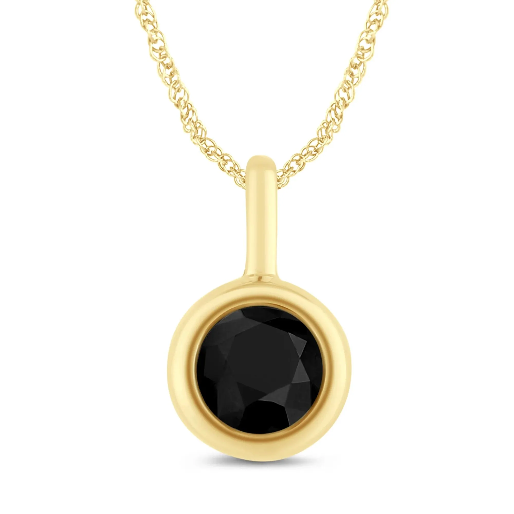Black Diamond Bezel Pendant Necklace 10K Yellow Gold (1 CT.) Size 18"
