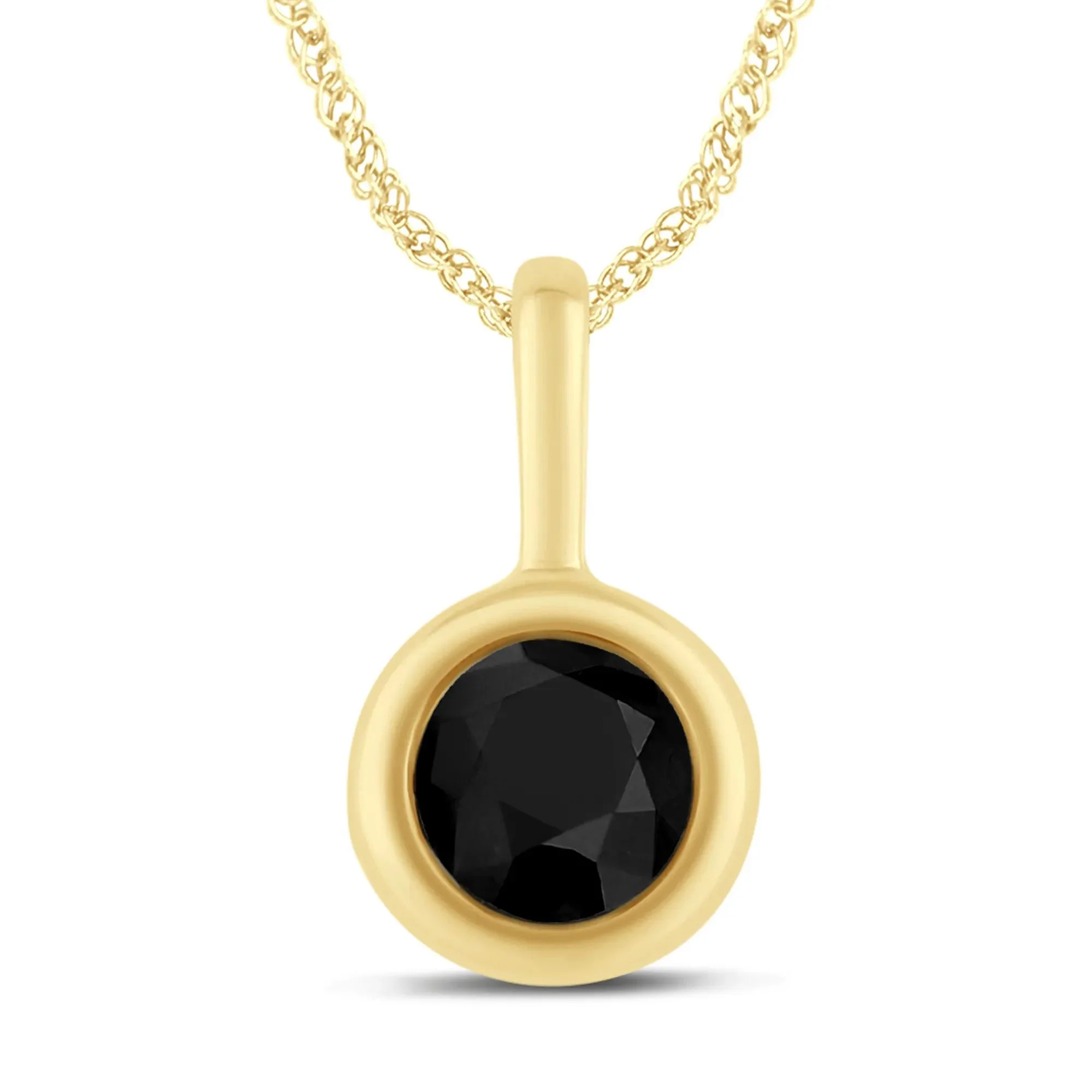 1/2 CT. Tw. Black Diamond Bezel Pendant Necklace 10K Yellow Gold Size 18"