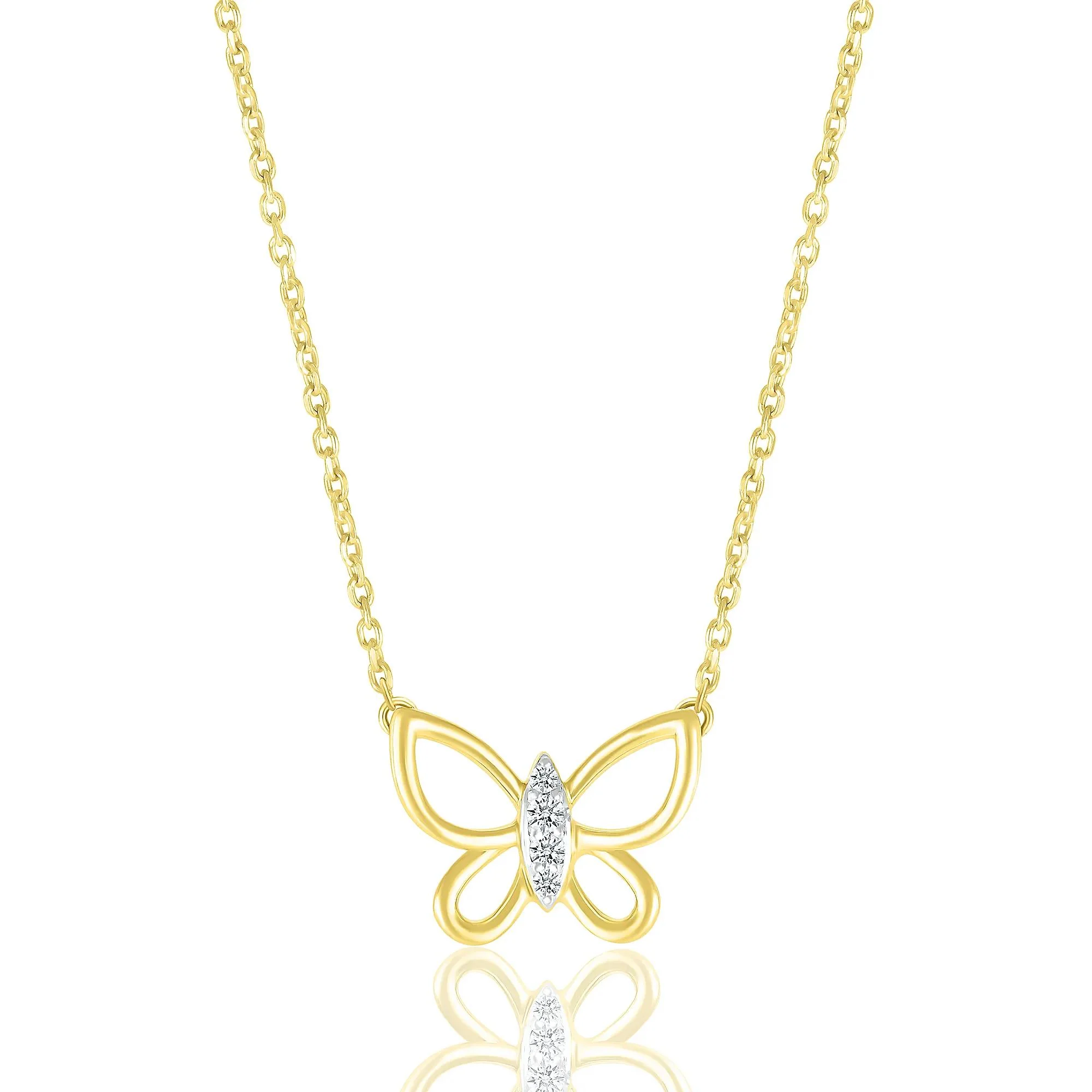Diamond Accent Butterfly Necklace 10K Yellow Gold Size 17.5"