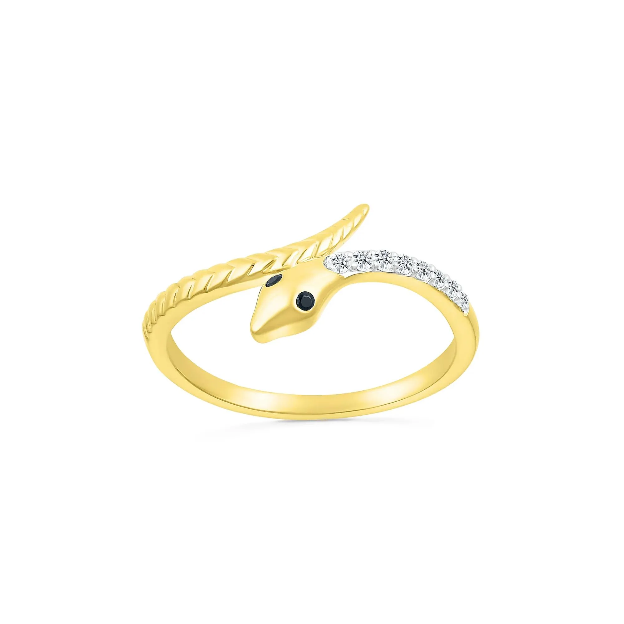 Black and White Diamond Accent Snake Ring 10K Yellow Gold Size 5.5