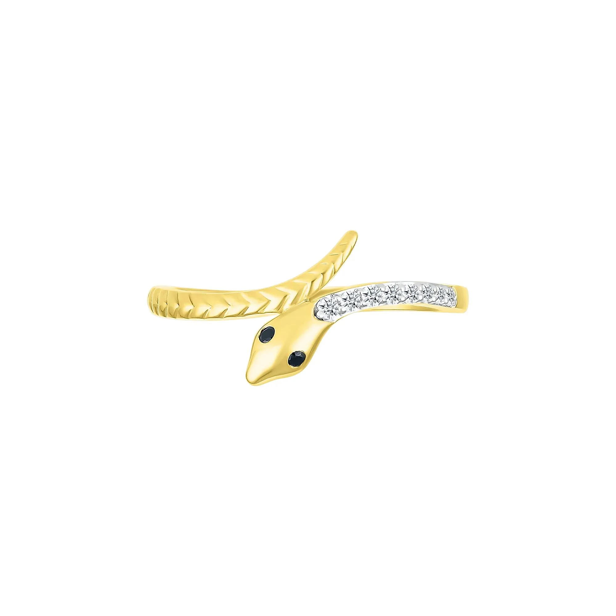 Black and White Diamond Accent Snake Ring 10K Yellow Gold Size 5.5 - Image 4