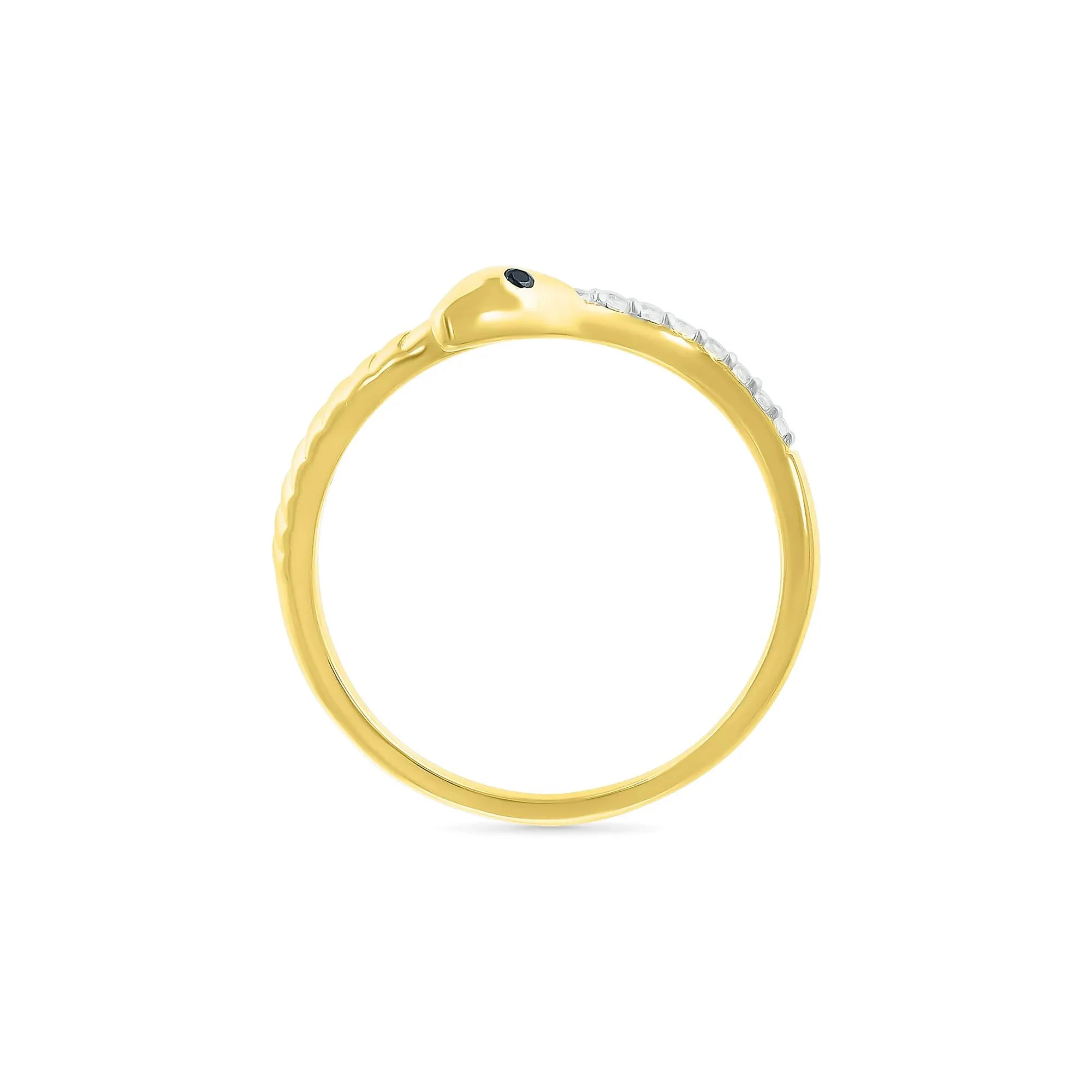 Black and White Diamond Accent Snake Ring 10K Yellow Gold Size 7 - Image 2