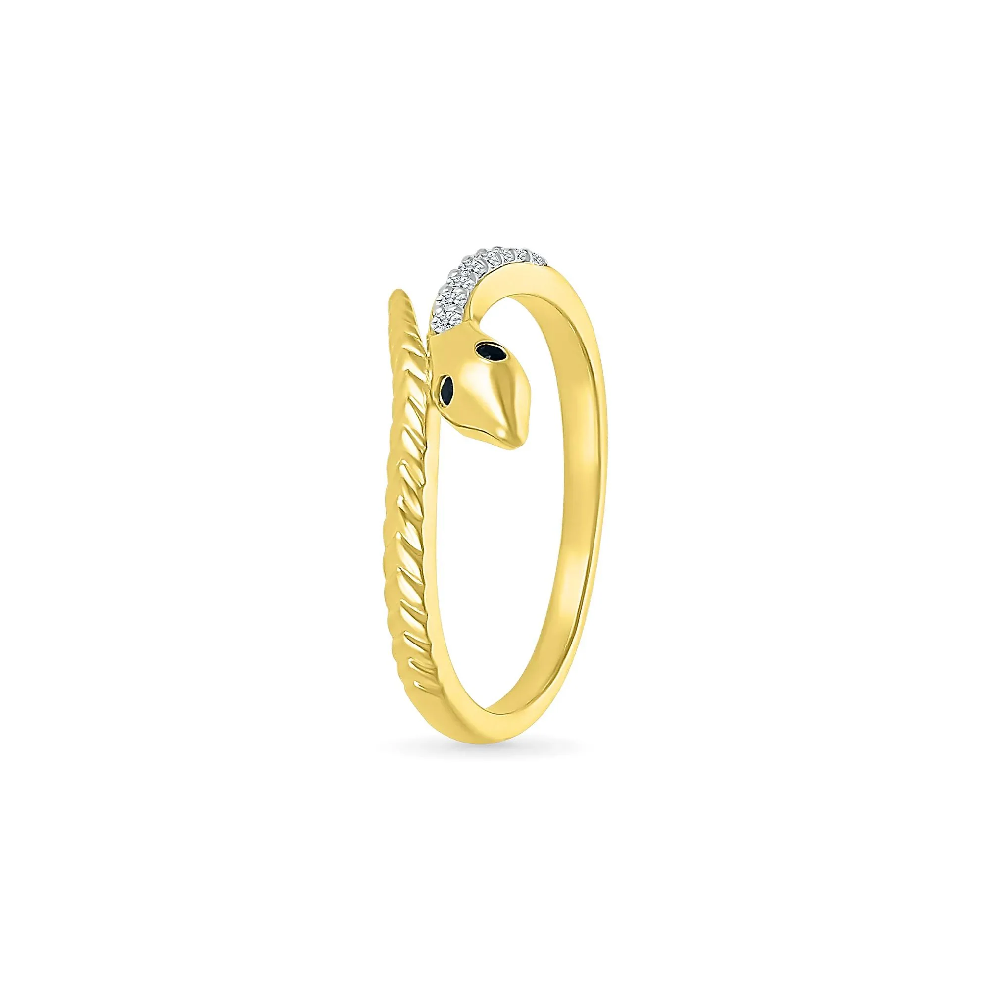 Black and White Diamond Accent Snake Ring 10K Yellow Gold Size 7 - Image 5