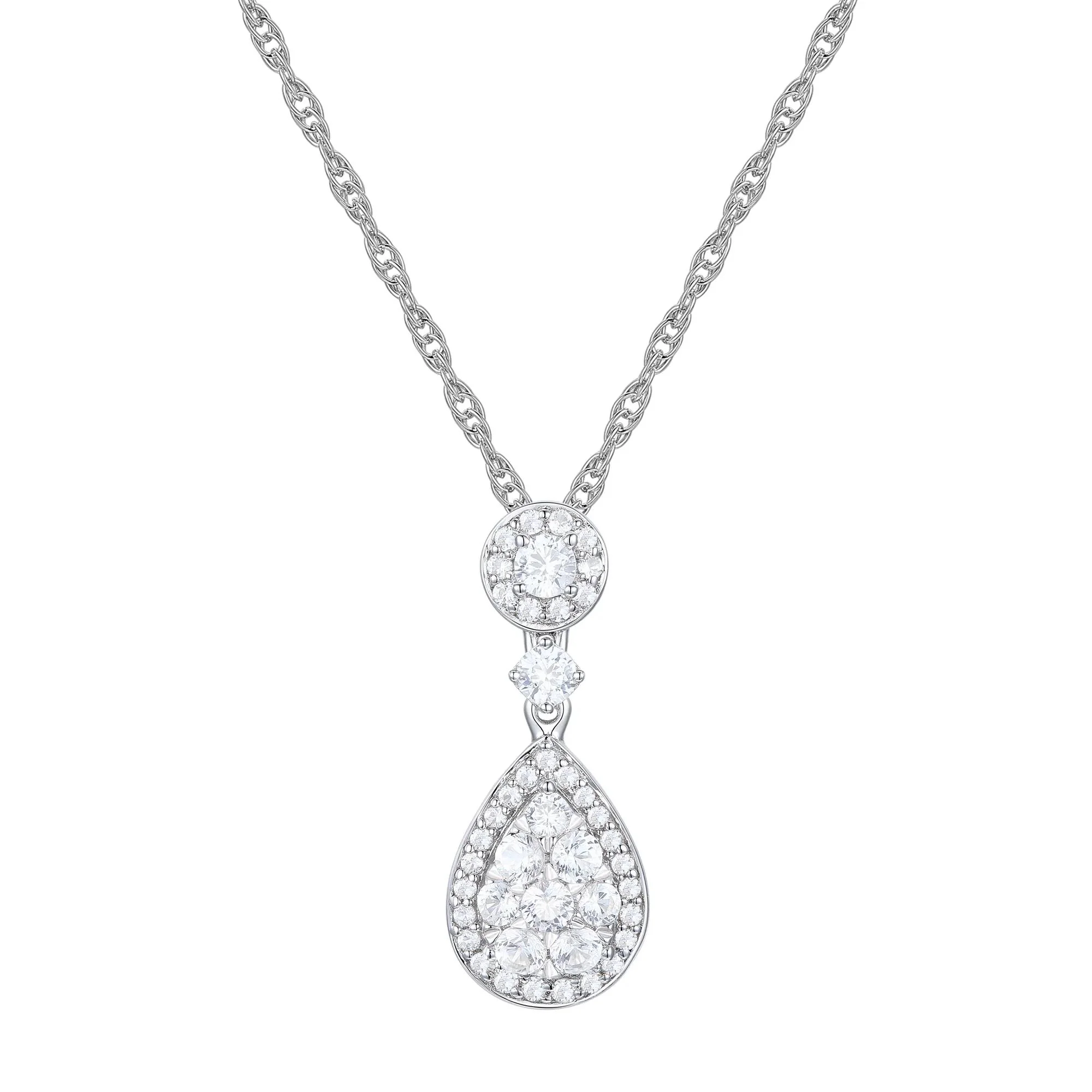 1/2 CT. Tw. Pear-Shaped Diamond Cluster Pendant Necklace 10K White Gold Size 18"