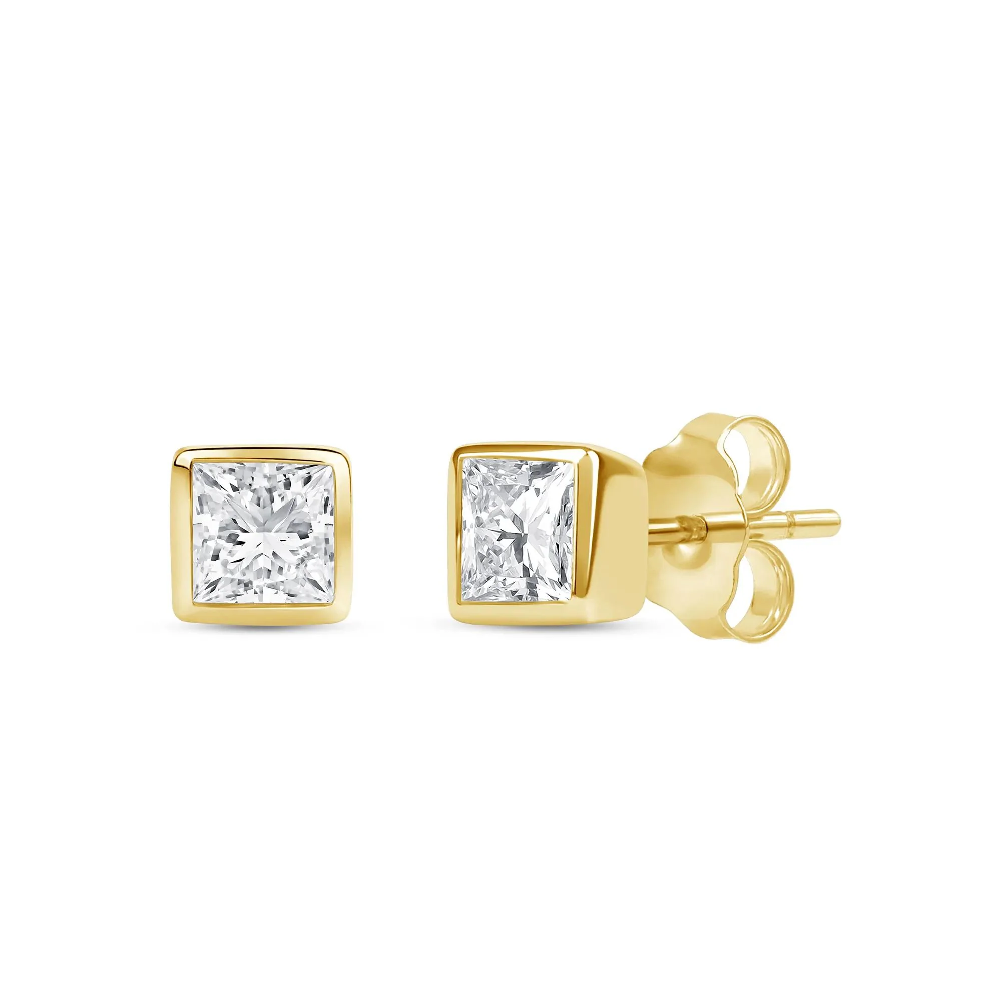 1/4 CT. Tw. Lab Grown Diamond Princess-Cut Bezel-Set Solitaire Stud Earrings 14K Yellow Gold Size 3.50mm