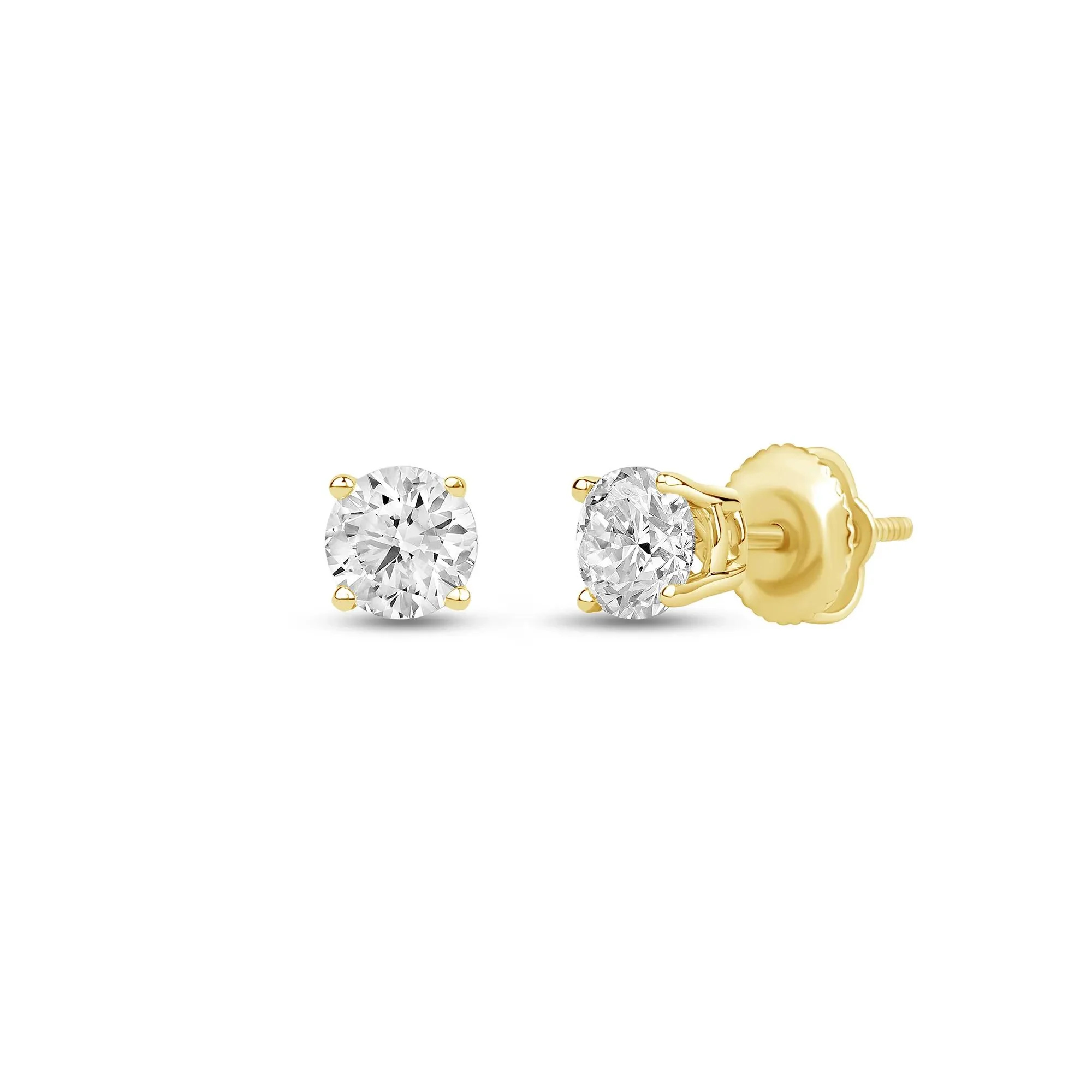 3/4 CT. Tw. Lab Grown Diamond Round Solitaire Stud Earrings 14K Yellow Gold Size 4.50mm