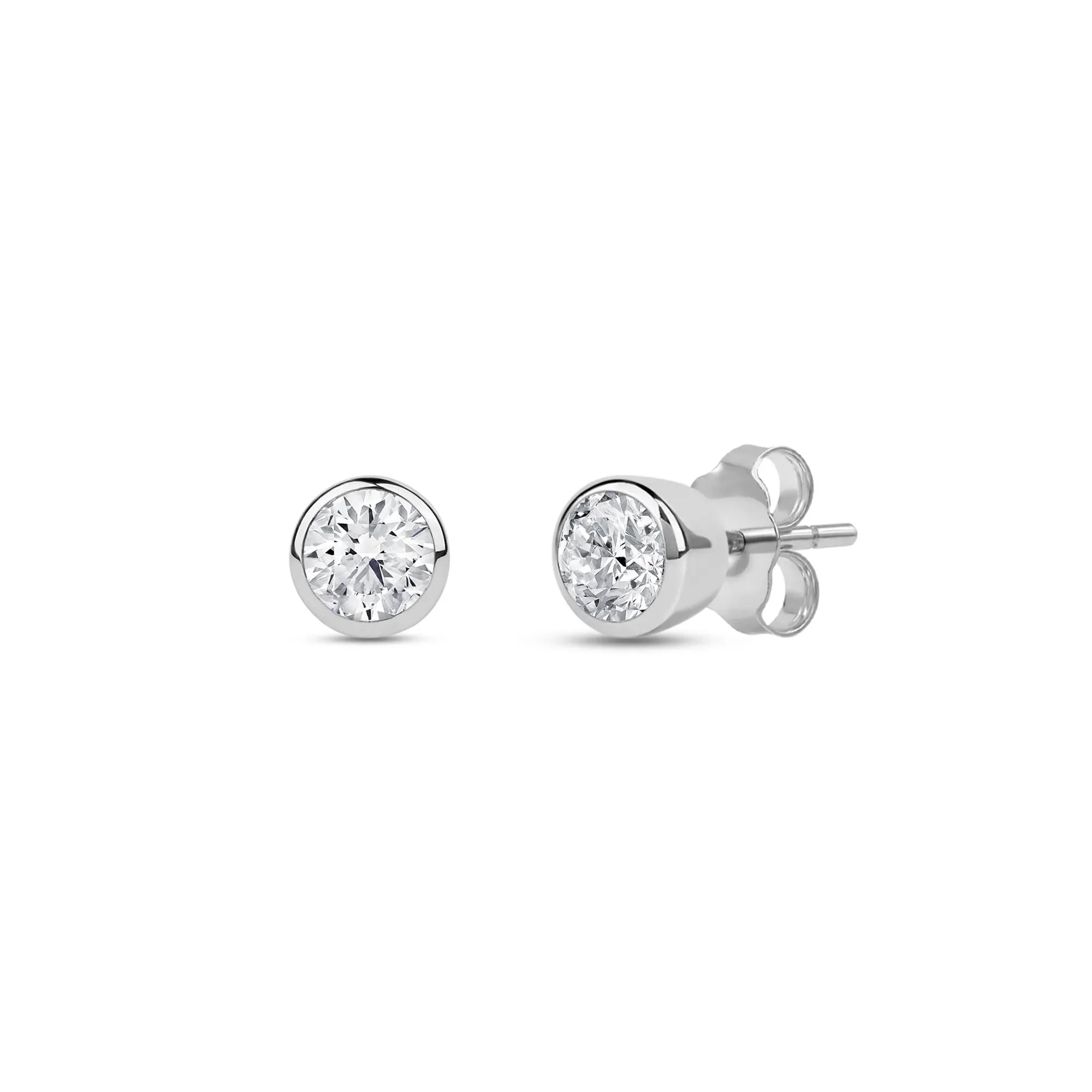1/3 CT. Tw. Lab Grown Diamond Round Bezel-Set Solitaire Stud Earrings 14K White Gold Size 4.50mm