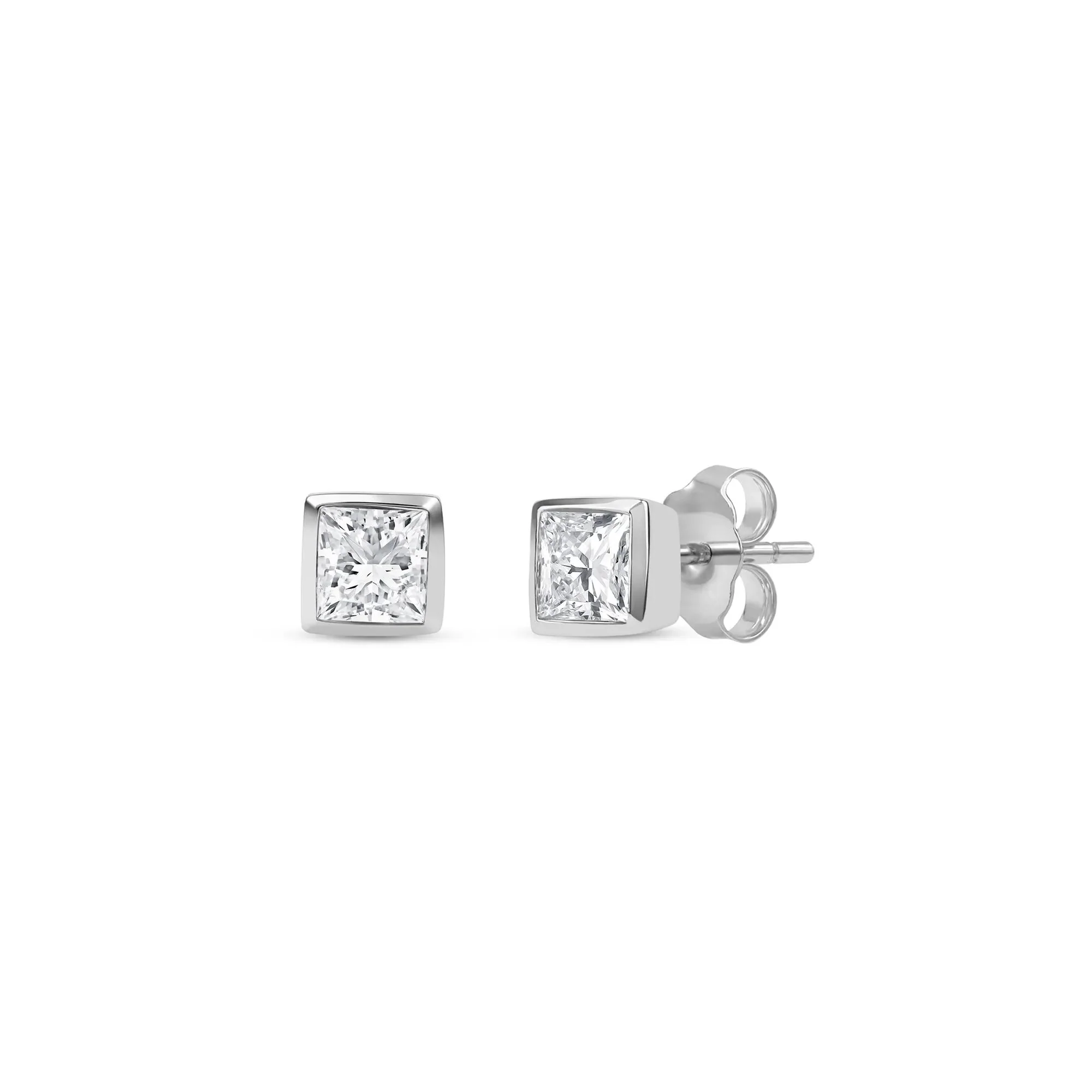 1/3 CT. Tw. Lab Grown Diamond Princess-Cut Bezel-Set Solitaire Stud Earrings 14K White Gold Size 4.00mm