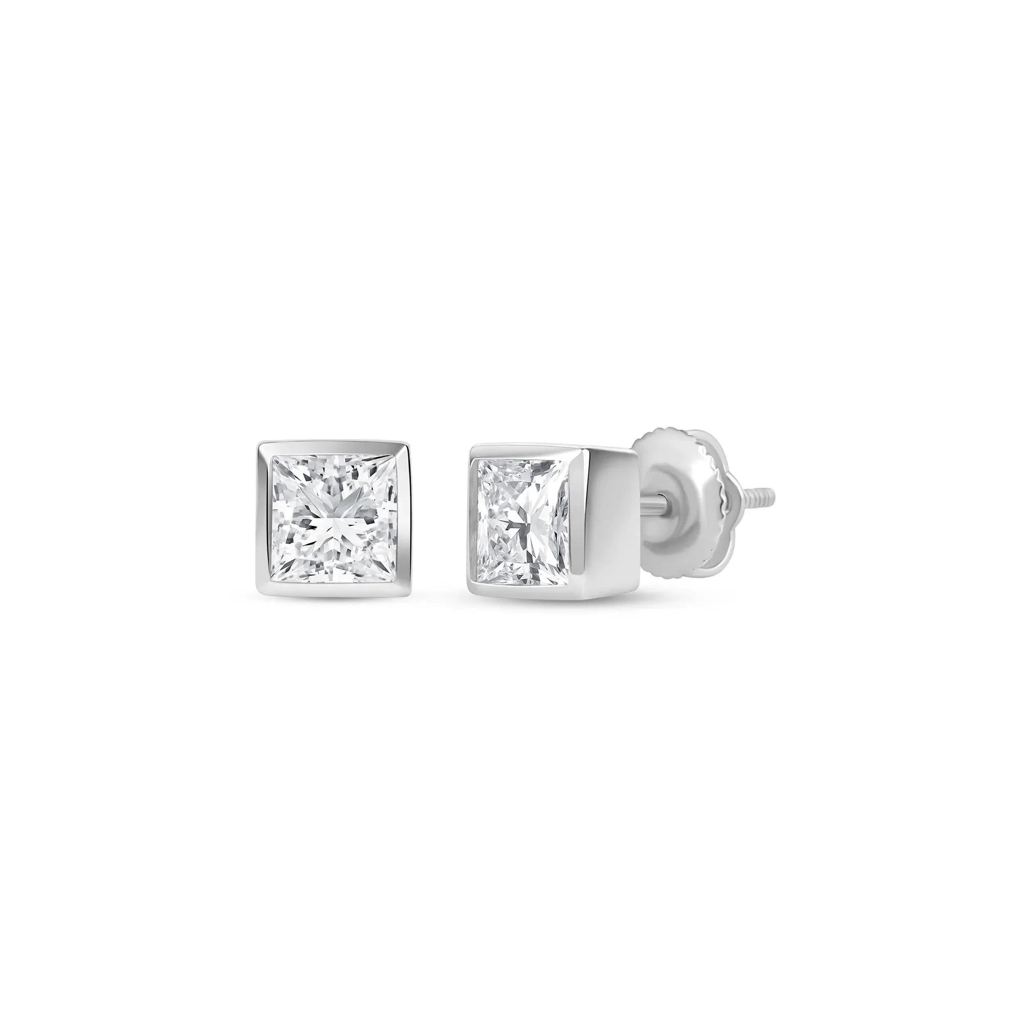 1/2 CT. Tw. Lab Grown Diamond Princess-Cut Bezel-Set Solitaire Stud Earrings 14K White Gold Size 4.50mm